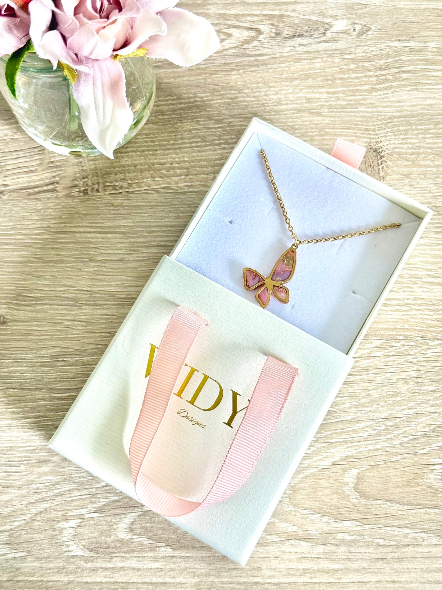 Pink Tourmaline Necklace - Butterfly