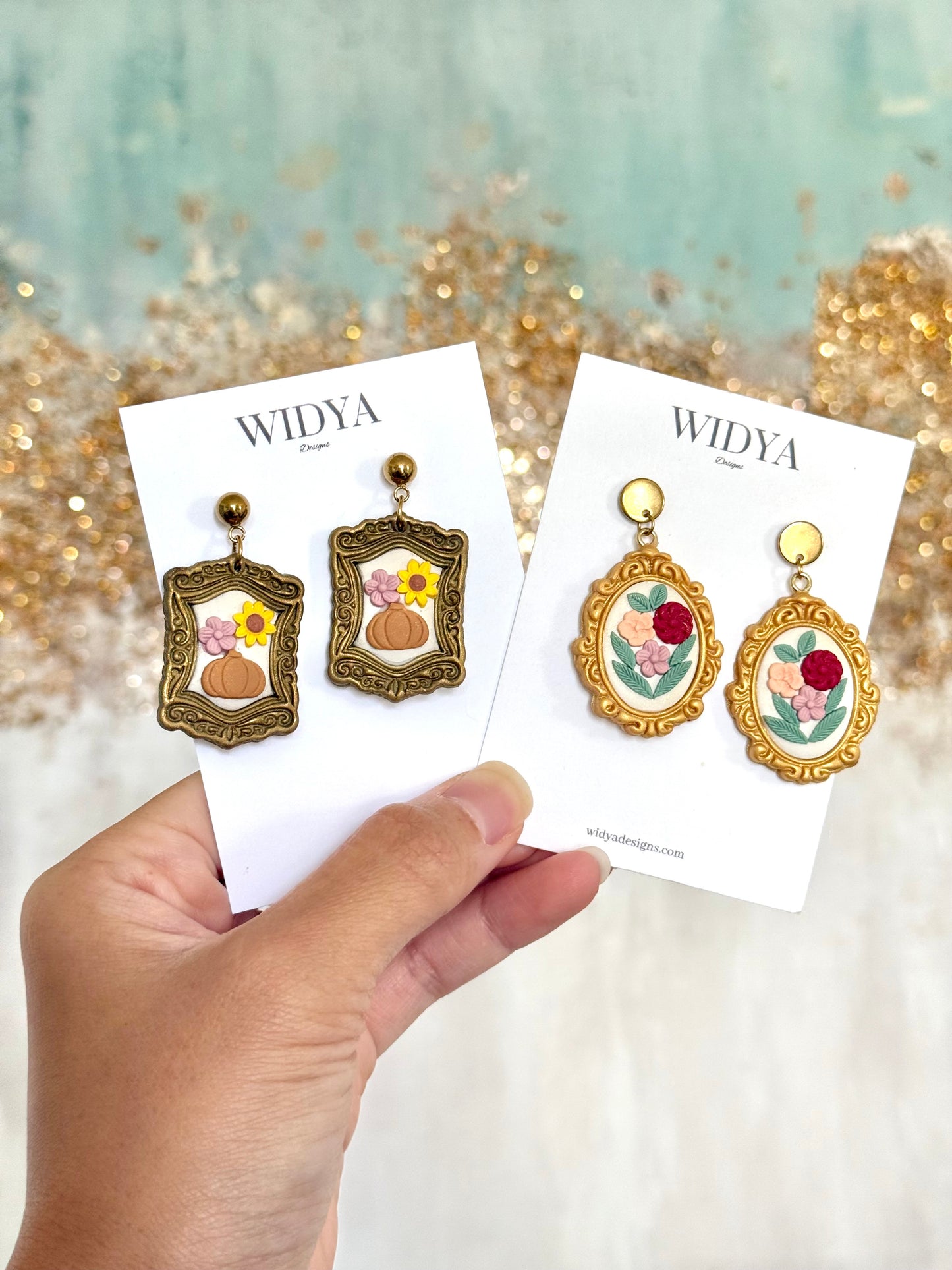 Vintage Frame & Floral Earrings