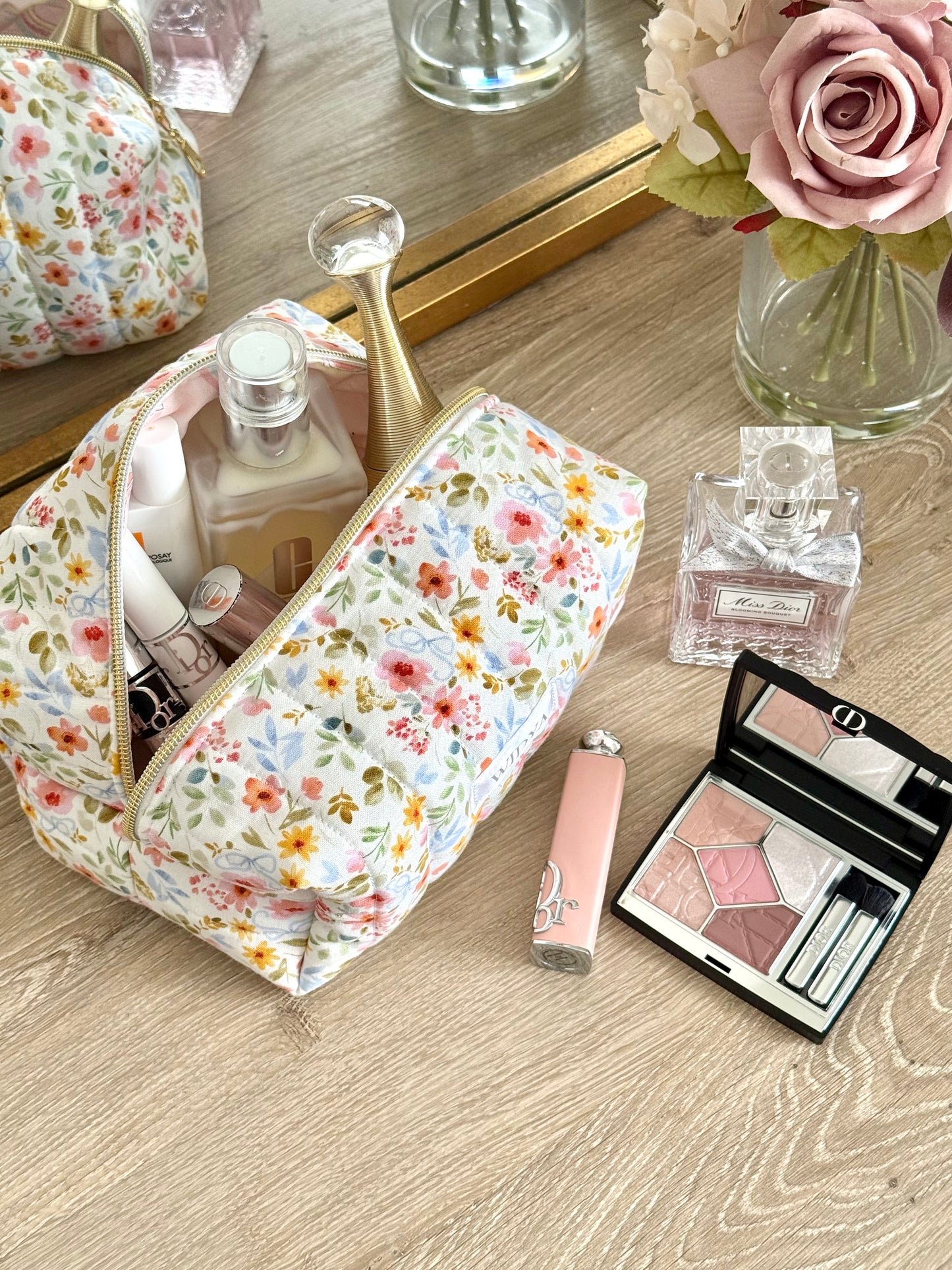 Flower Meadow + Blue Bow Makeup Bag