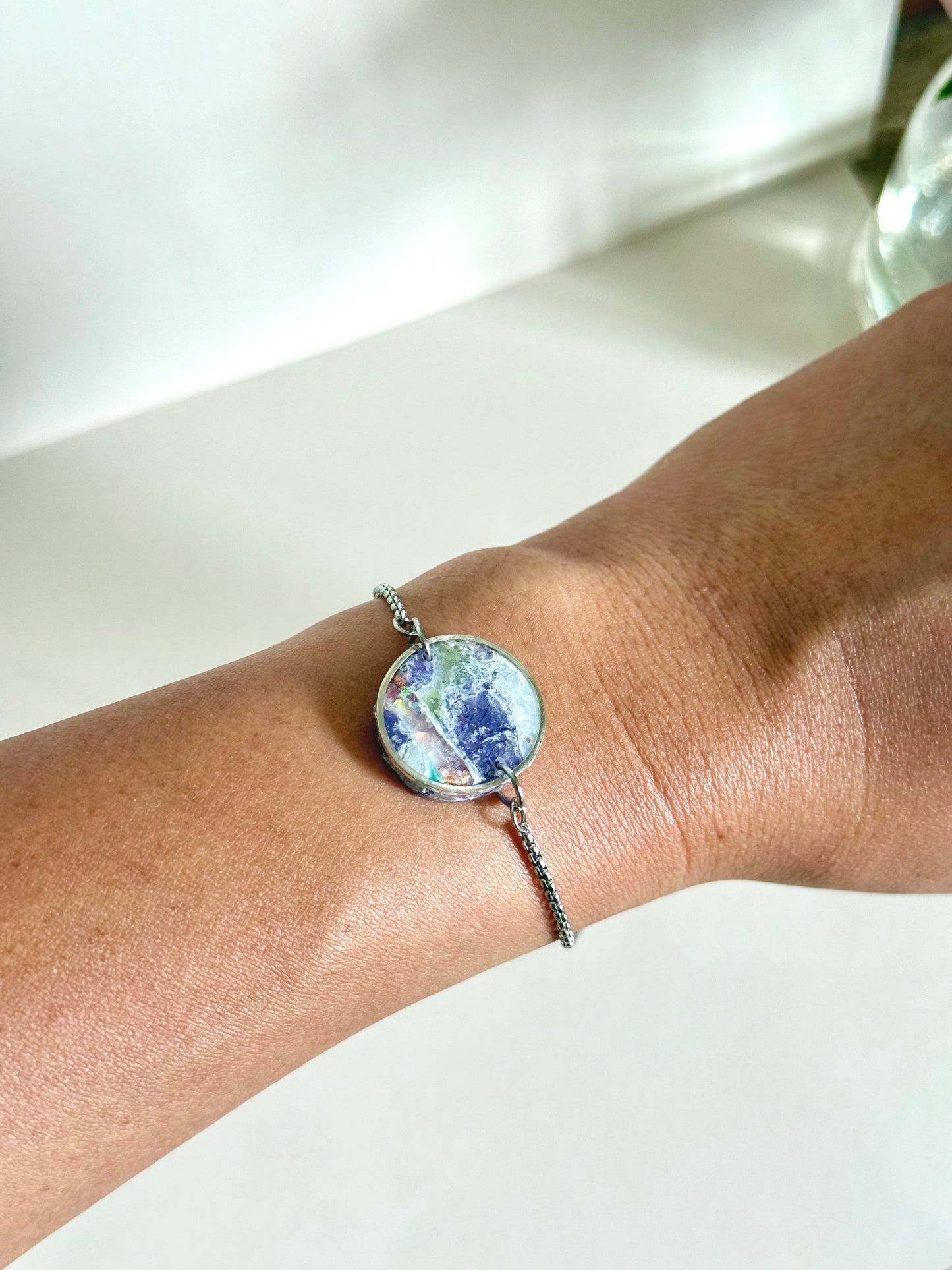 Mixed Purple Agate Bracelet - Round & Silver