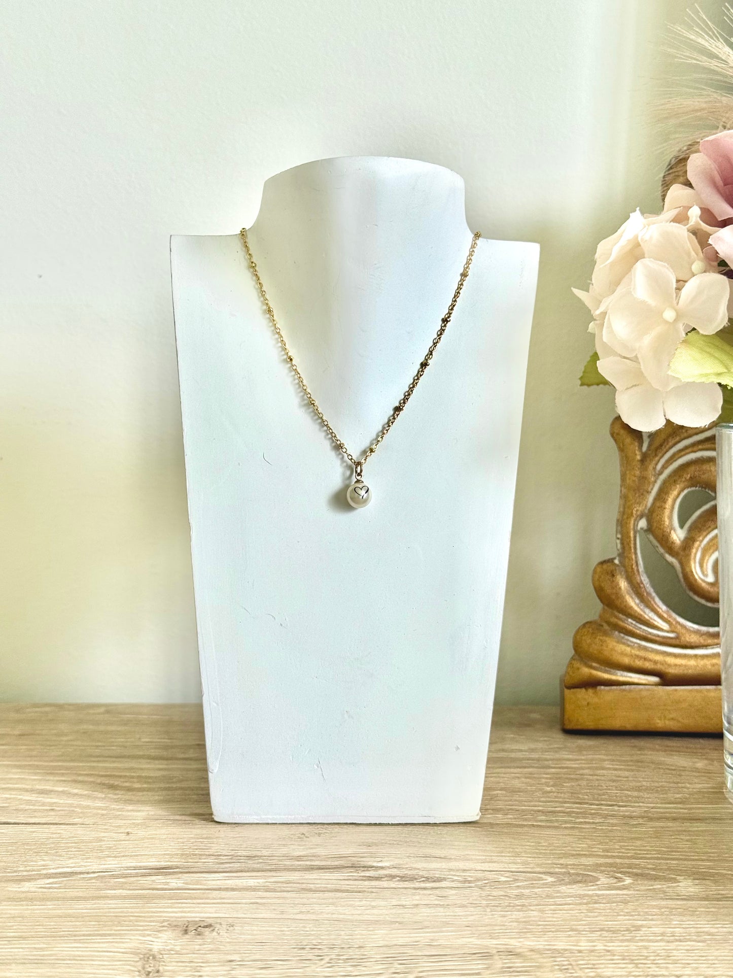 Heart Printed Pearl Necklace