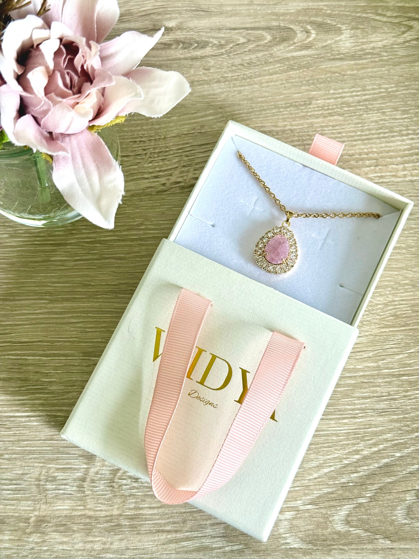 Pink CZ Teardrop Necklace