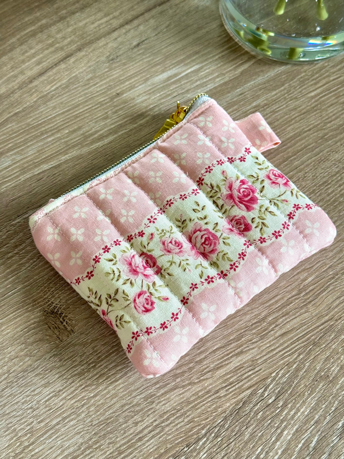 Vintage Pink Rose Keychain Wallet