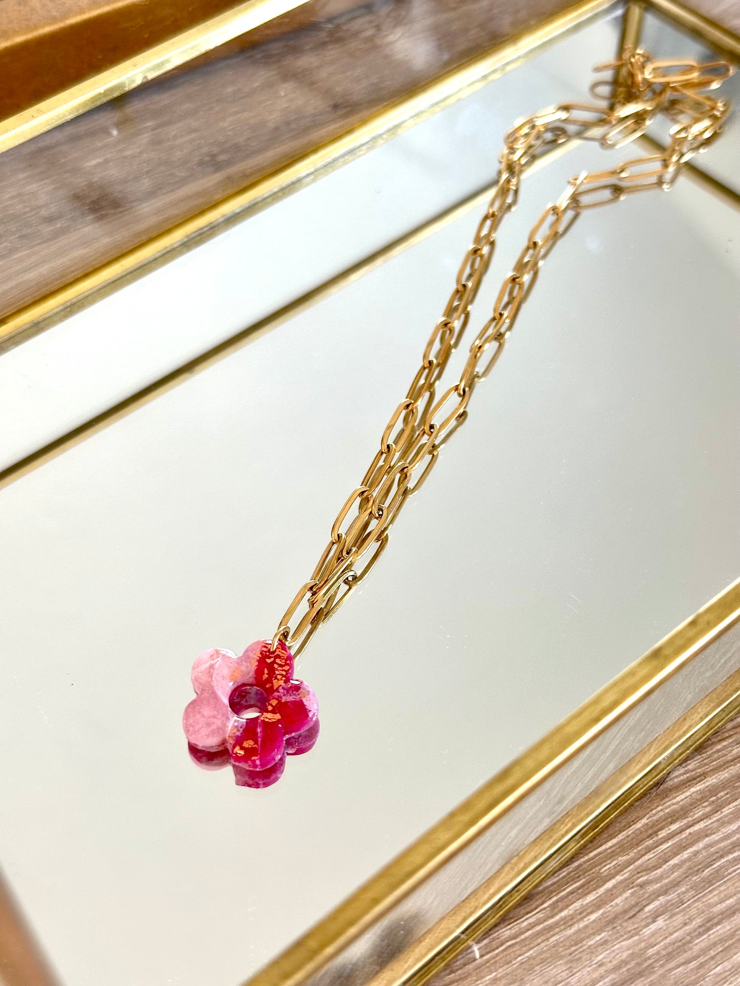 Red Jasper Paperclip Necklace - Flower