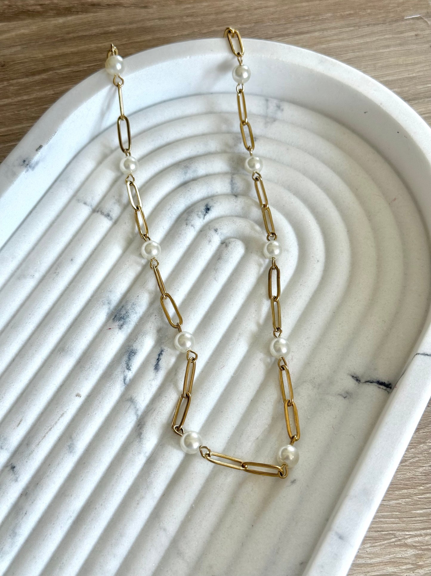Pearl Paperclip Gold Necklace
