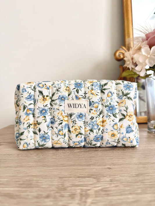 Blue & Yellow Floral Makeup Bag