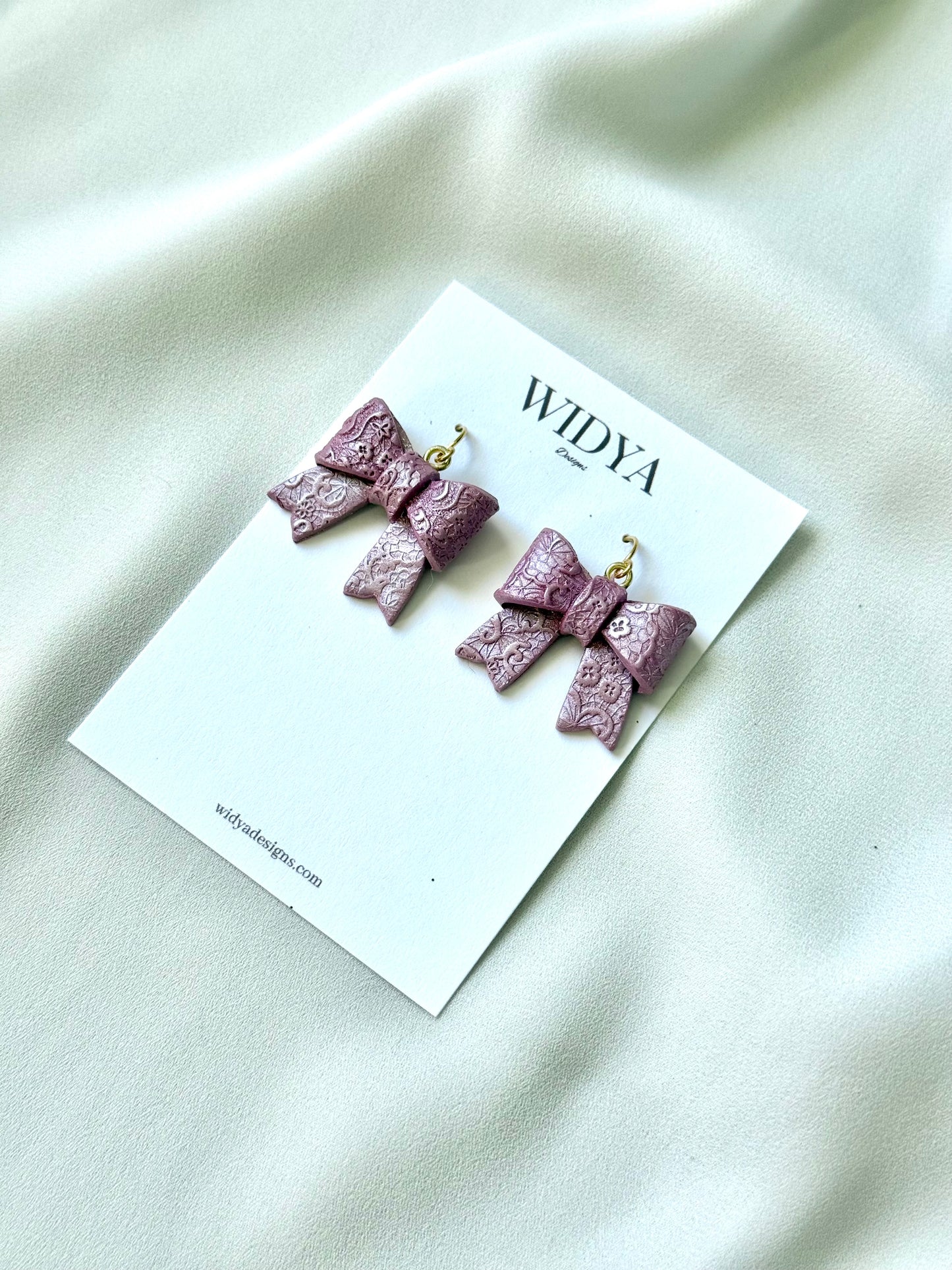 Pink Bow Shimmery Lace Textured Earrings