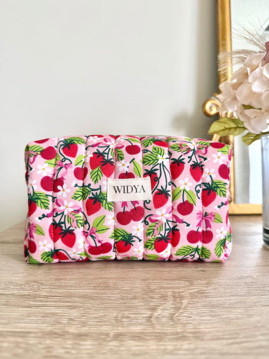 Strawberry Cherry + Bows Makeup Bag
