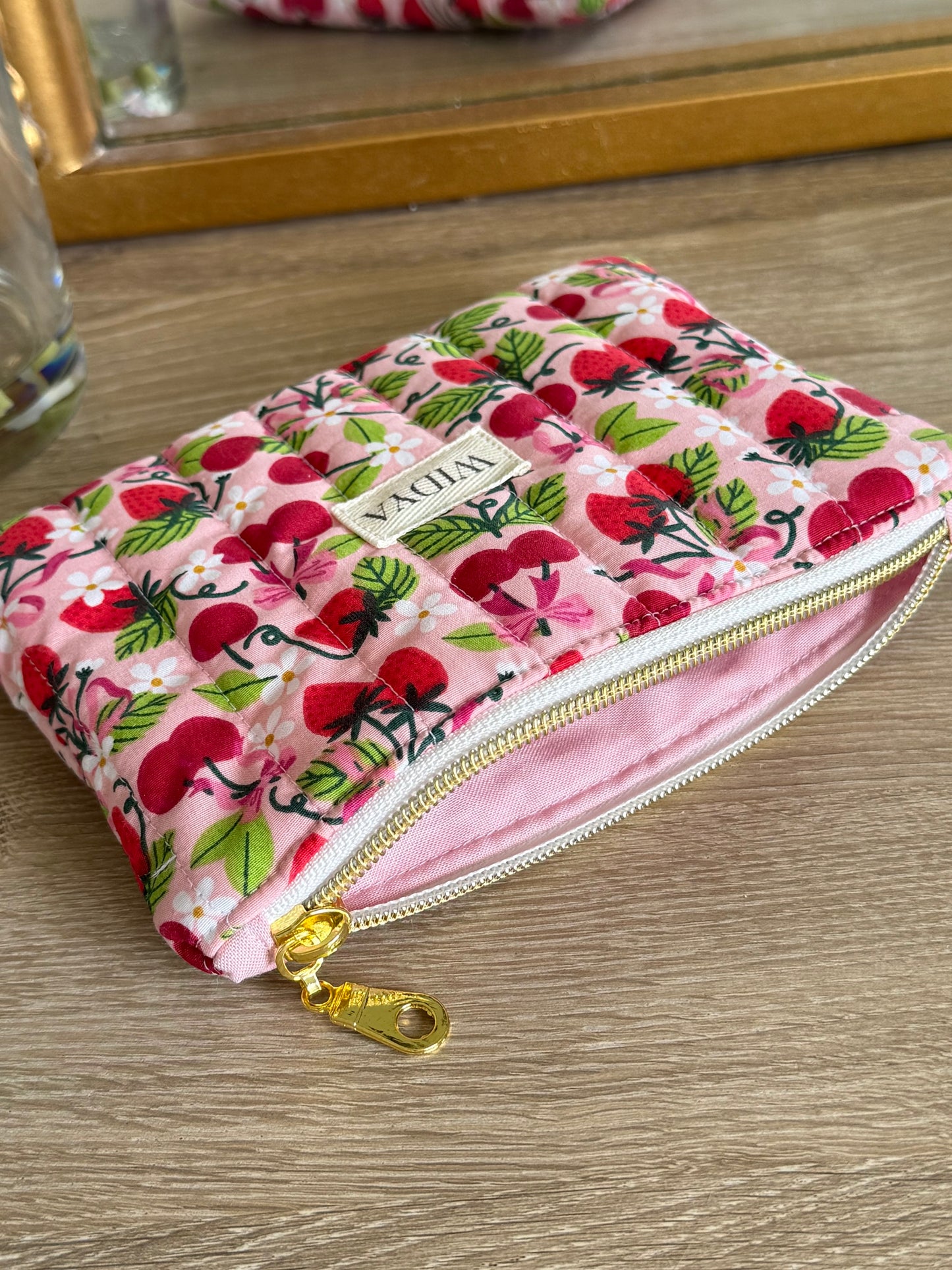 Strawberry Cherry + Bows Zipper Pouch