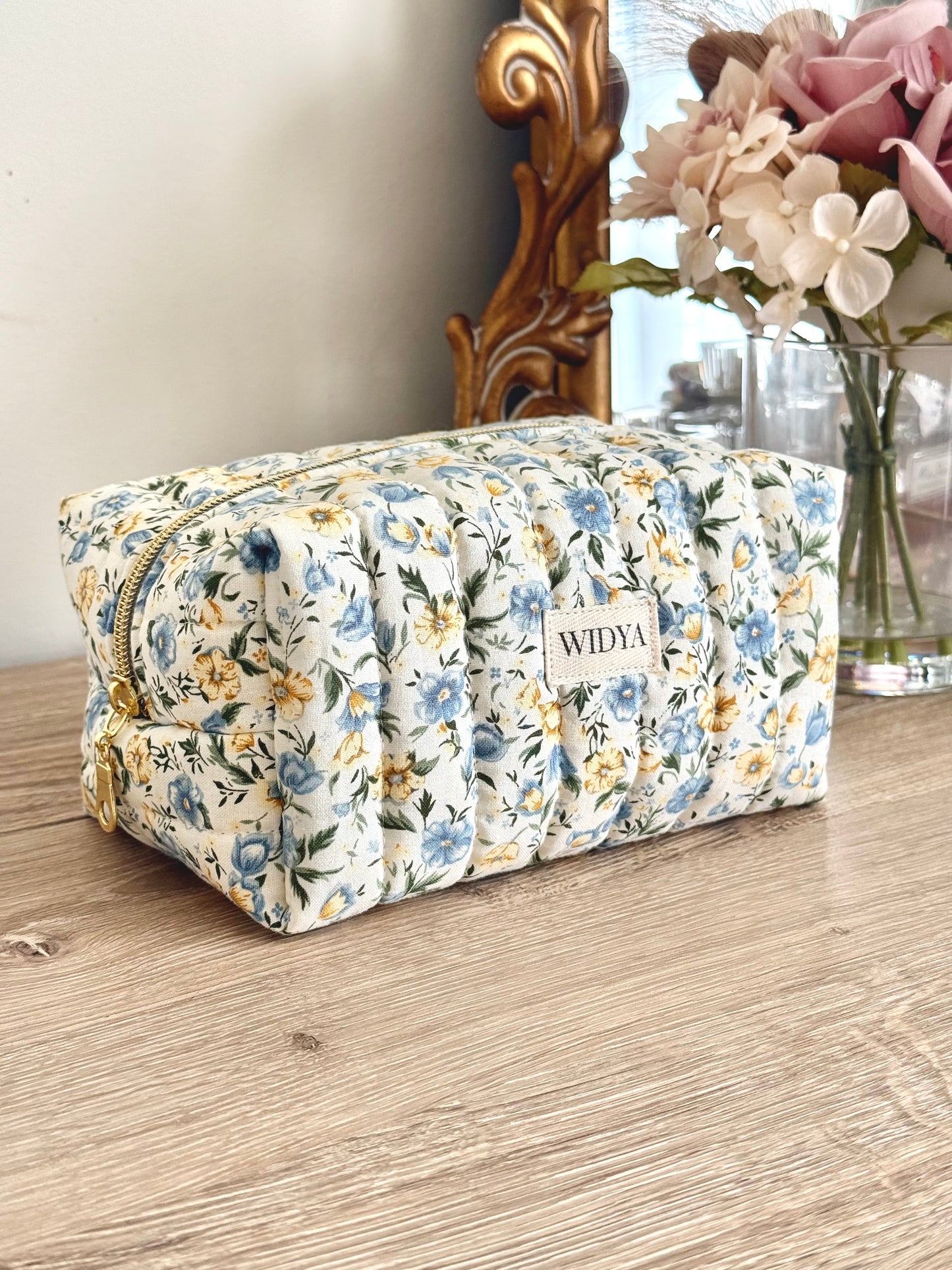 Blue & Yellow Floral Makeup Bag