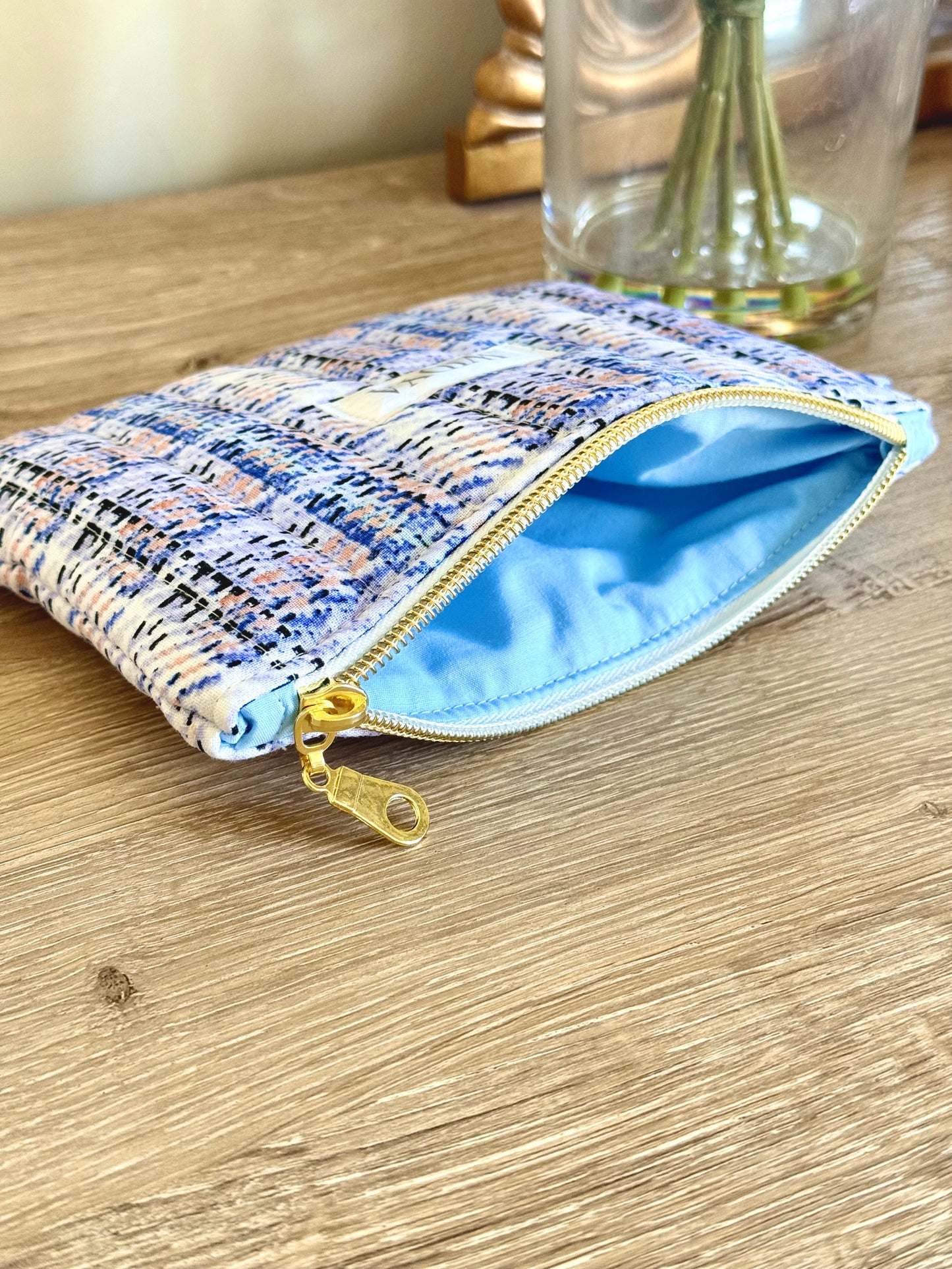 Tweed Print Small Pouch - Blue