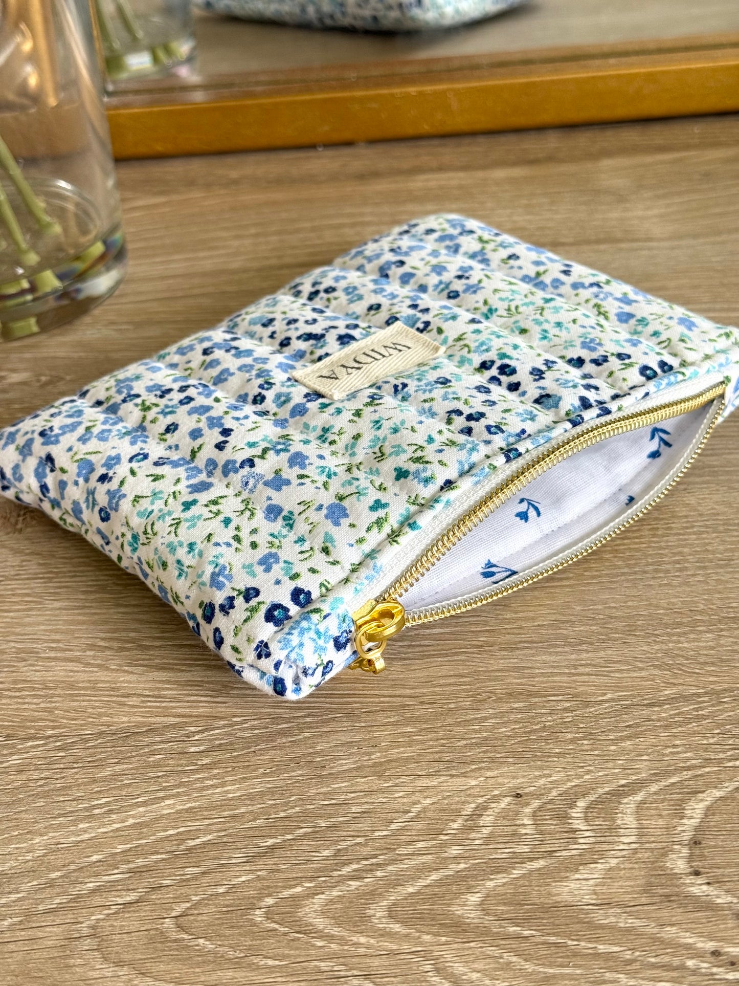 Blue Floral Zipper Pouch