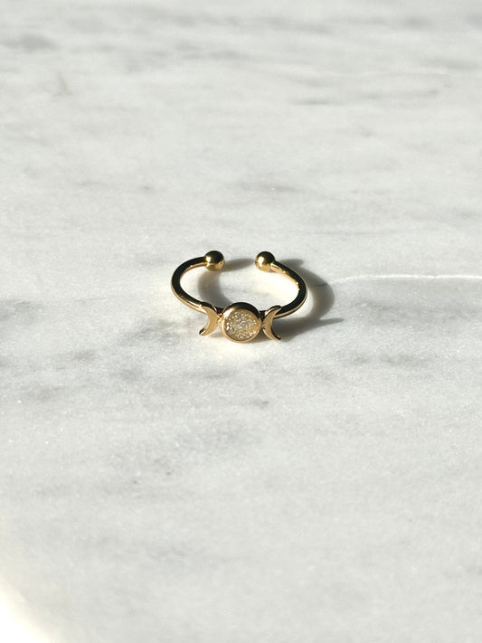 Moon Phase Adjustable Gold Ring - Yellow Glitter