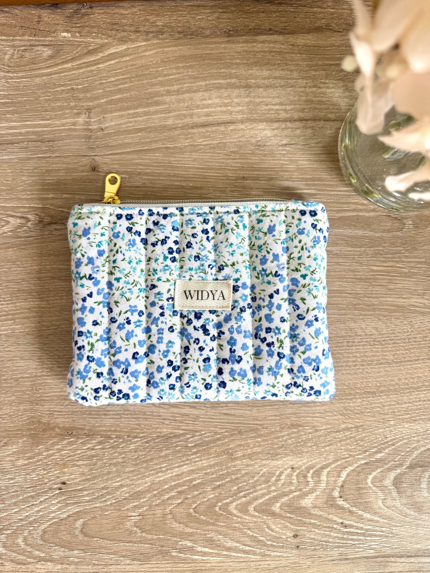 Blue Floral Zipper Pouch