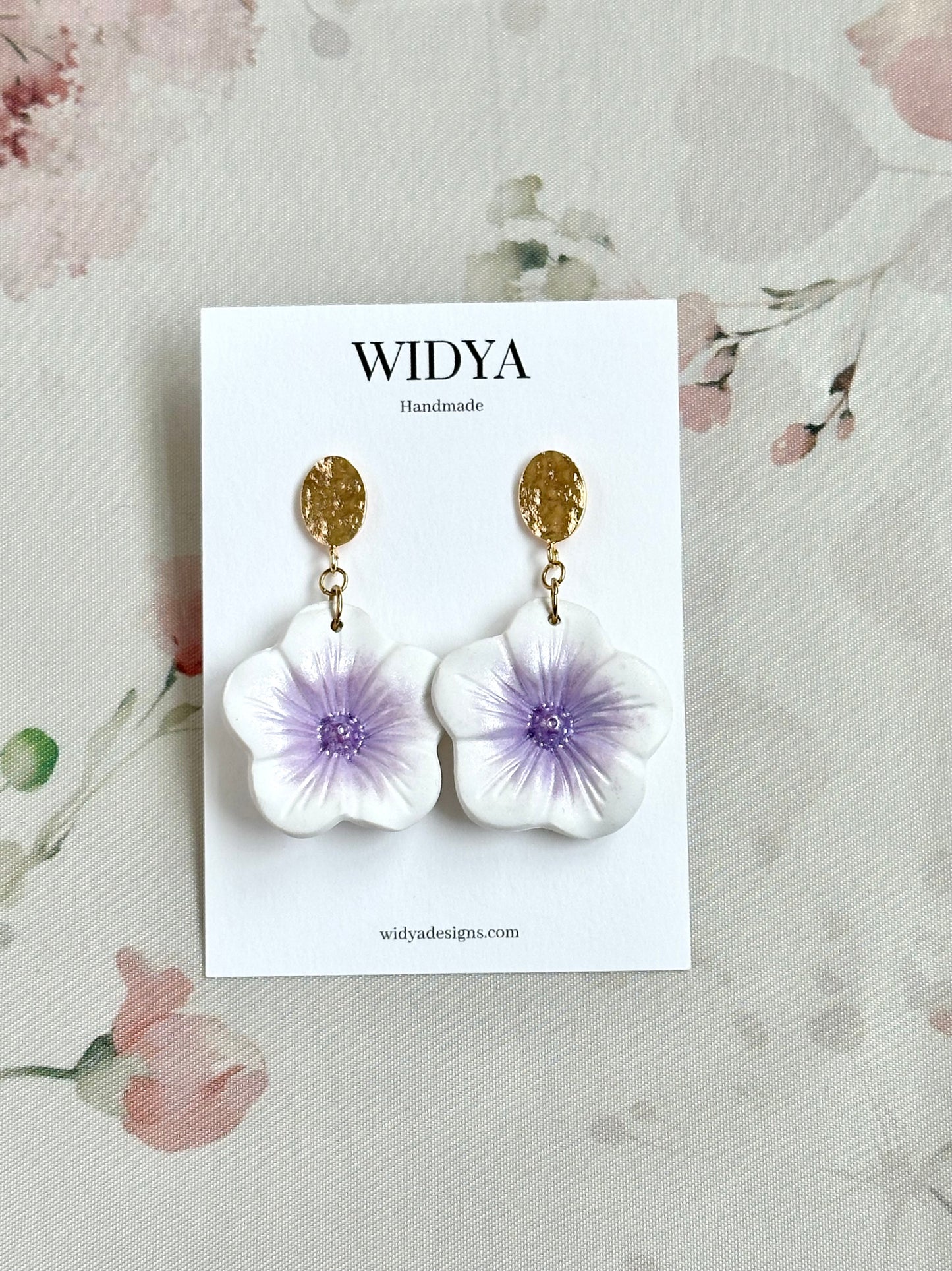 Morning Glory Flower Earrings in White & Purple - September Flower