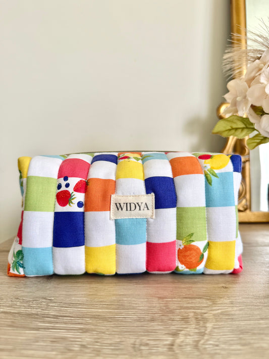 Colorful Checkered Fruity Makeup Bag