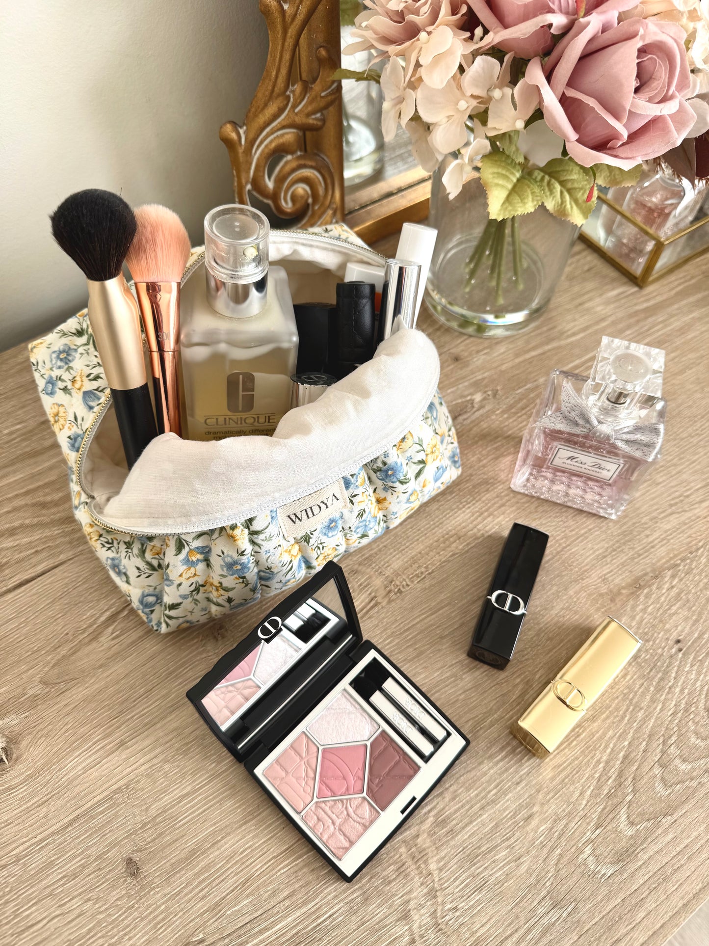 Blue & Yellow Floral Makeup Bag