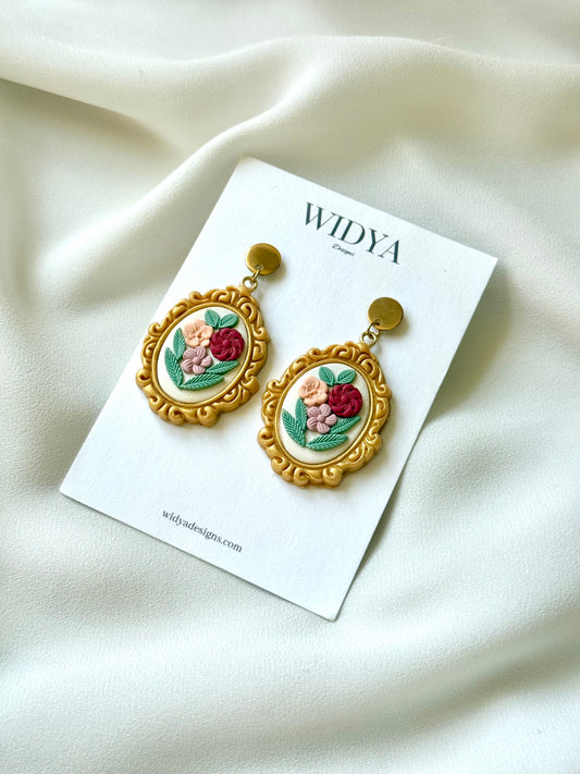 Vintage Frame & Floral Earrings