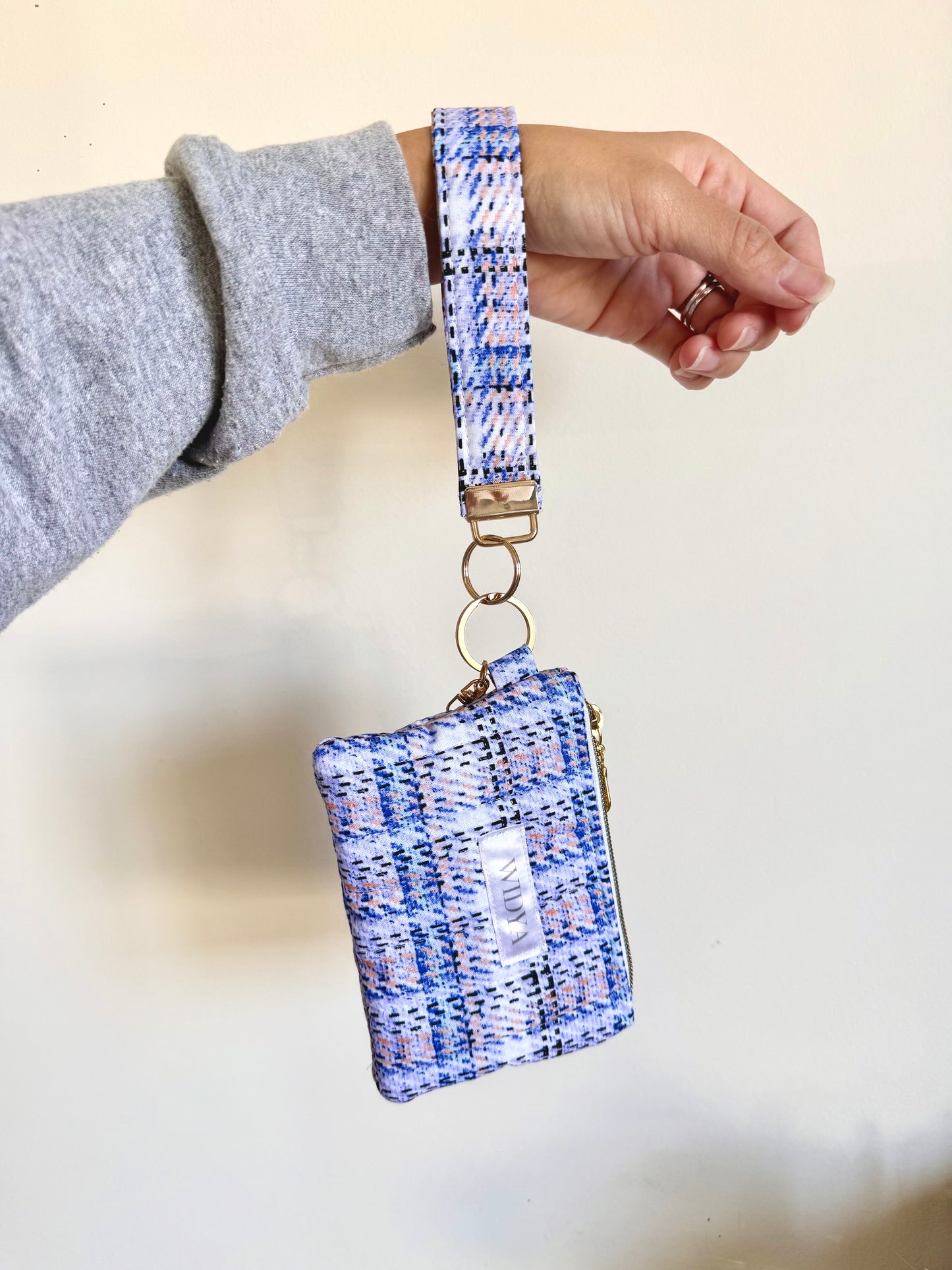Tweed Print Keychain Wallet - Blue