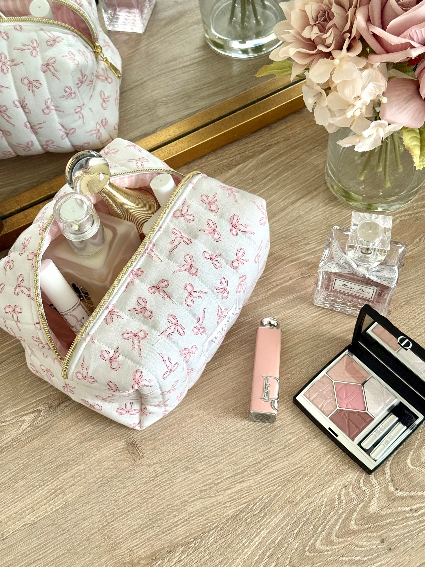 Dainty Pink Bows Makeup Bag
