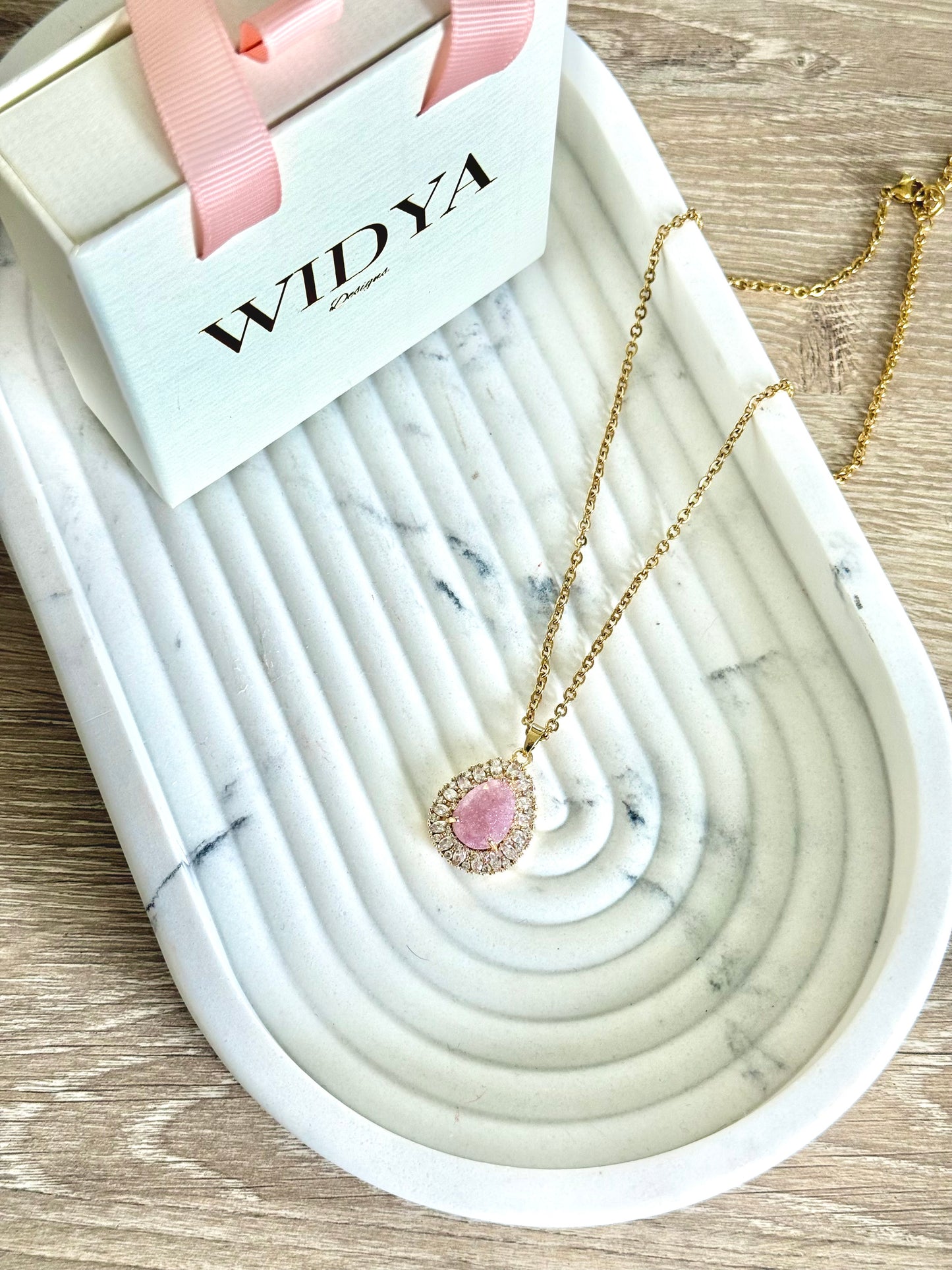Pink CZ Teardrop Necklace