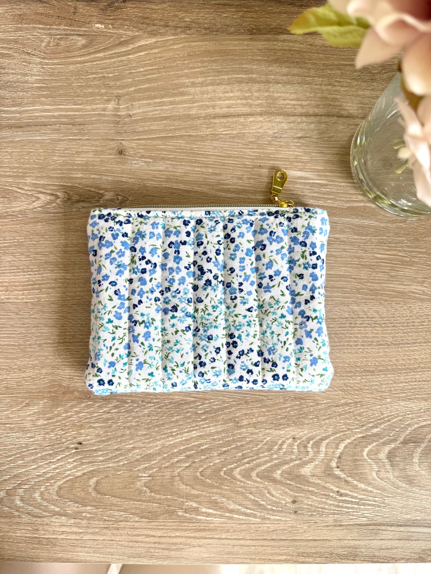 Blue Floral Zipper Pouch
