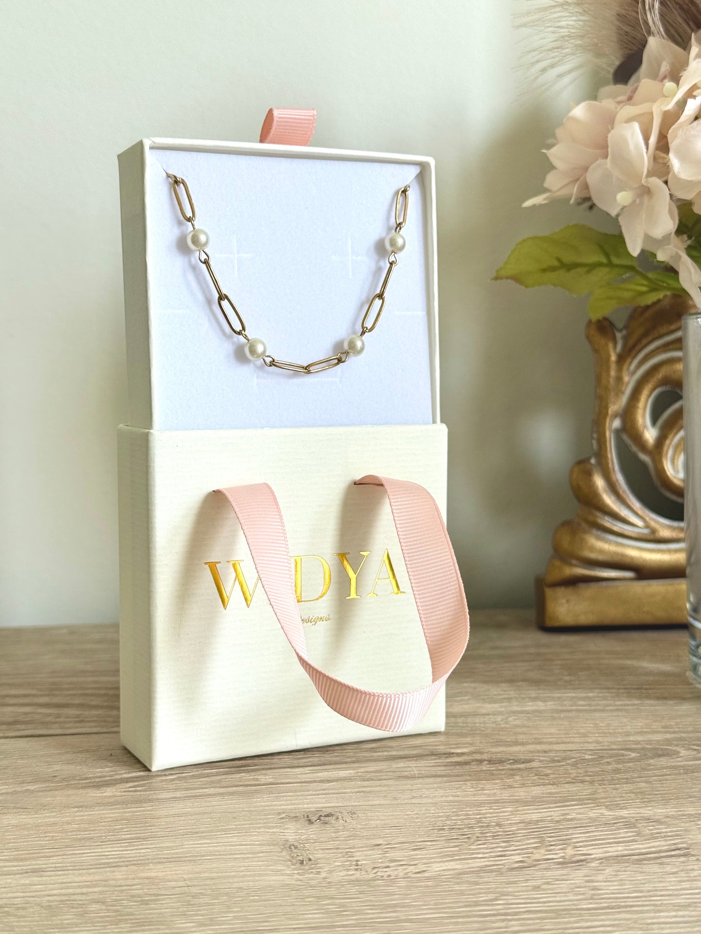 Pearl Paperclip Gold Necklace