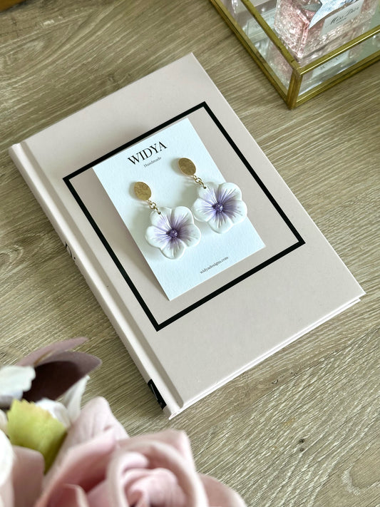 Morning Glory Flower Earrings in White & Purple - September Flower