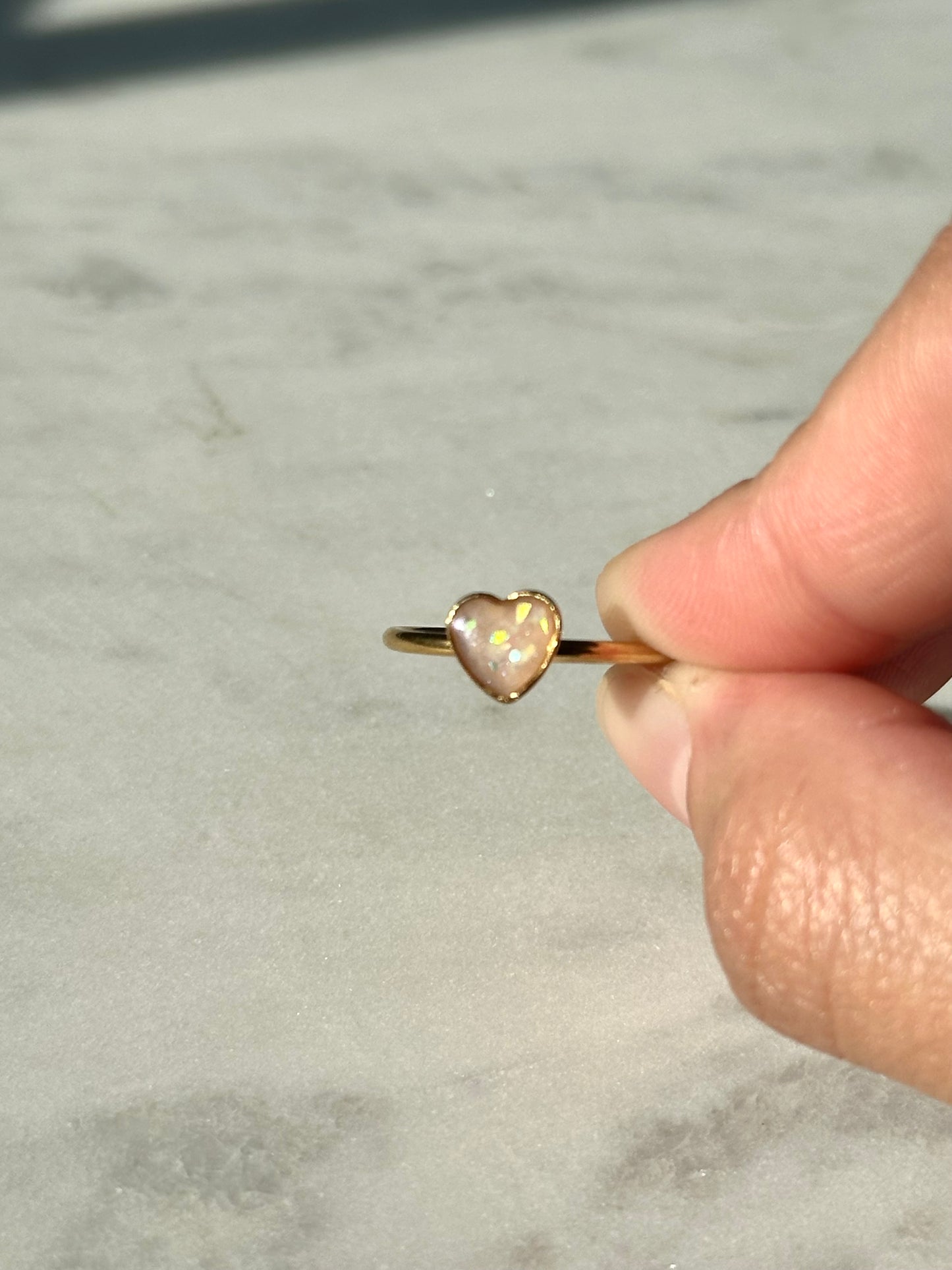 Heart Adjustable Gold Ring - Opal
