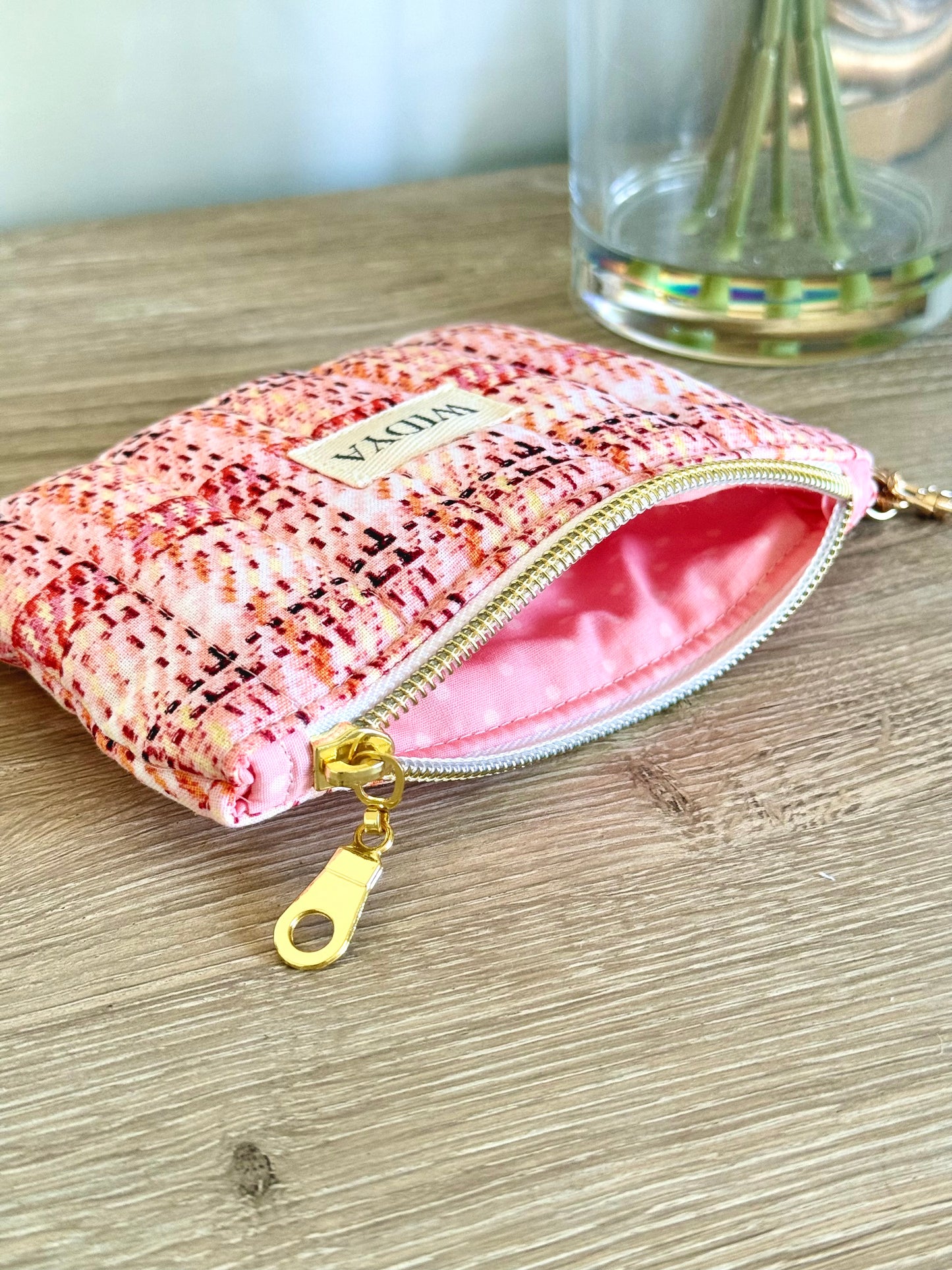 Tweed Print Keychain Wallet - Orange