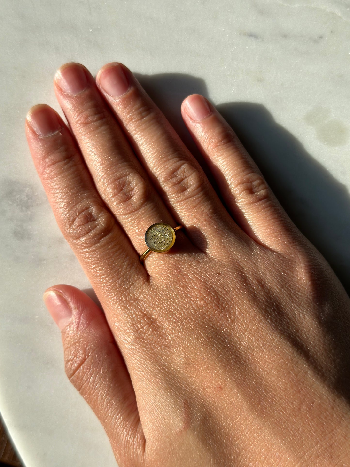 Yellow Glitter - Adjustable Gold Ring