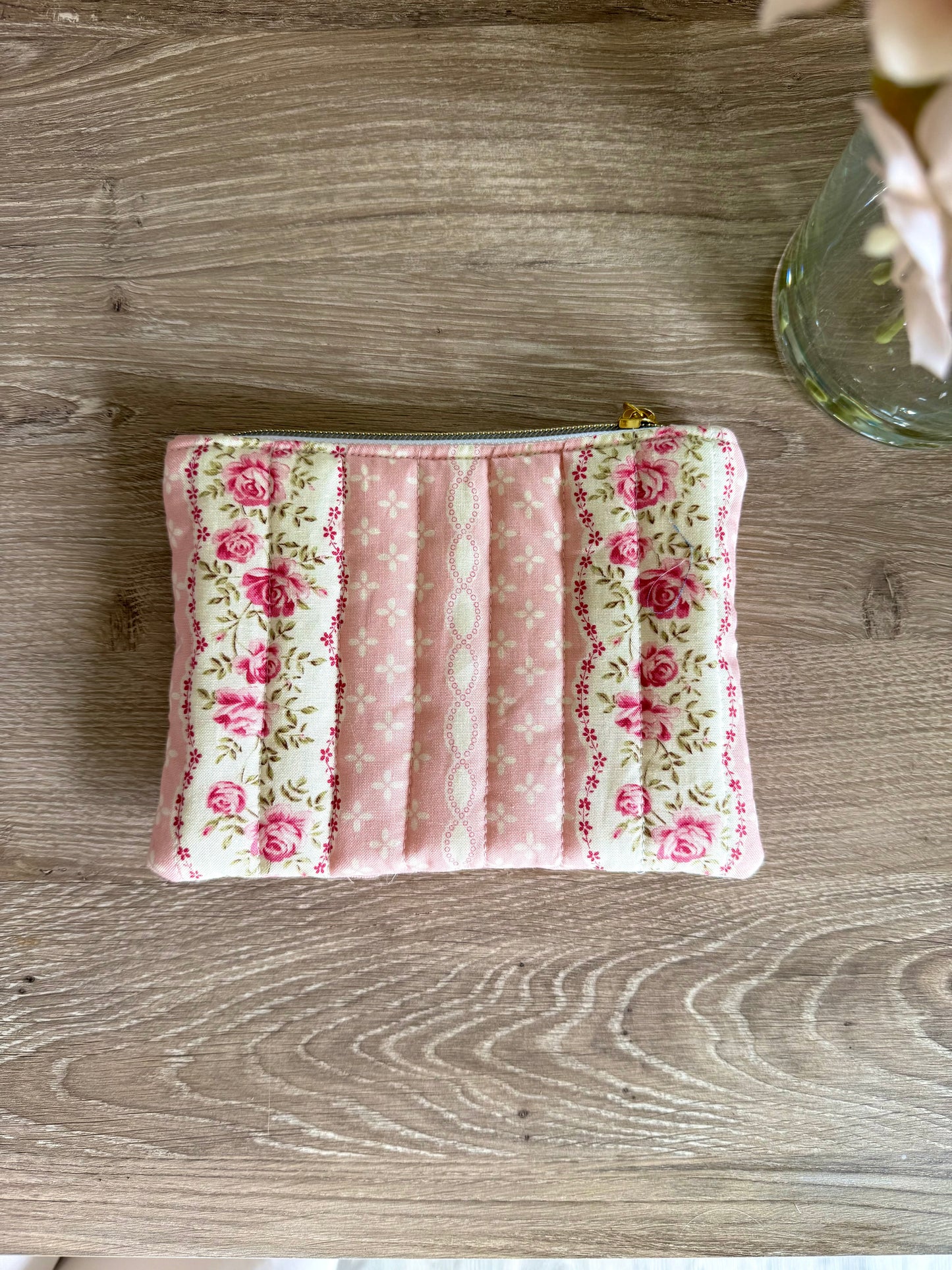 Vintage Pink Rose Zipper Pouch
