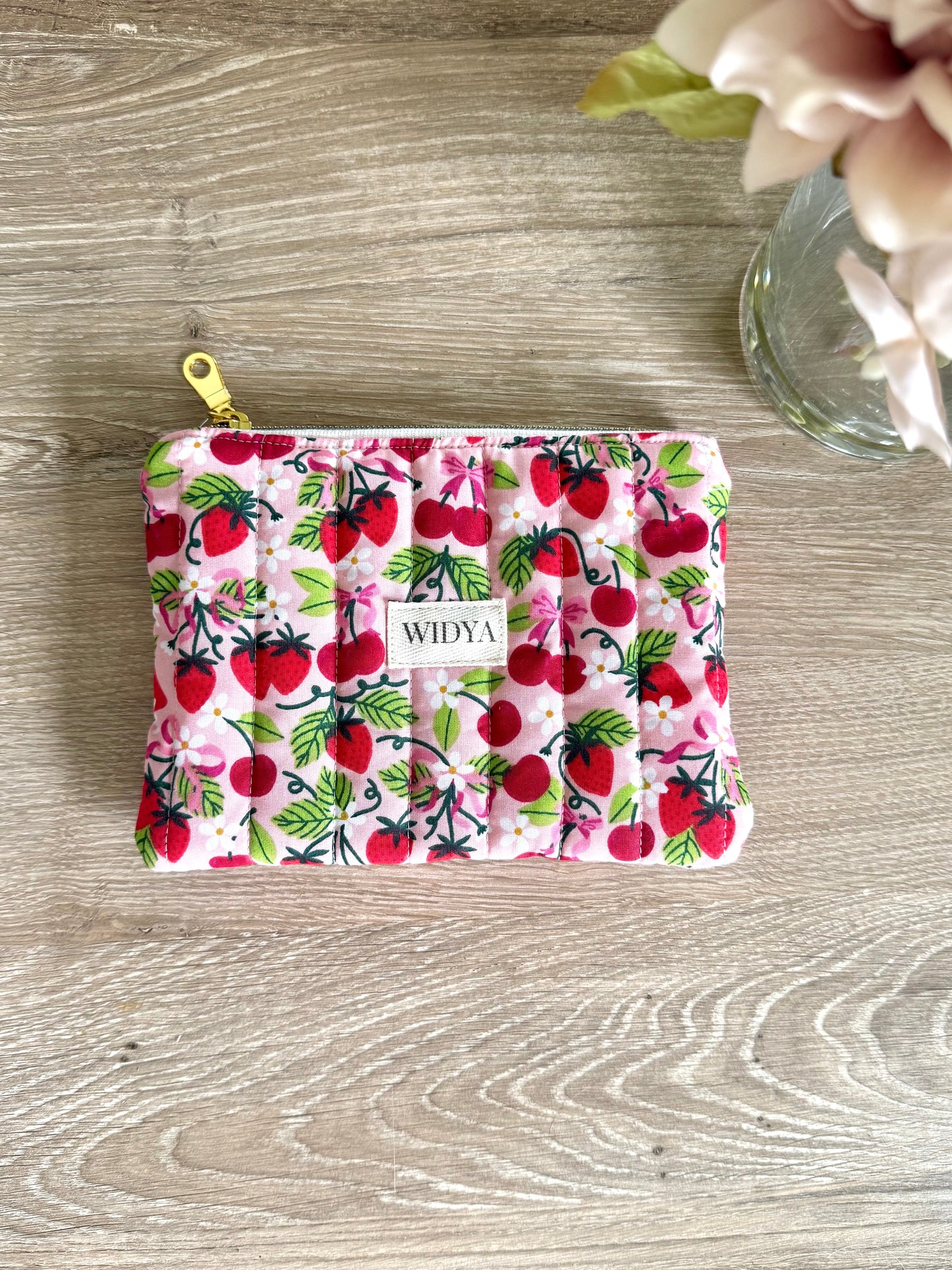 Strawberry Cherry + Bows Zipper Pouch