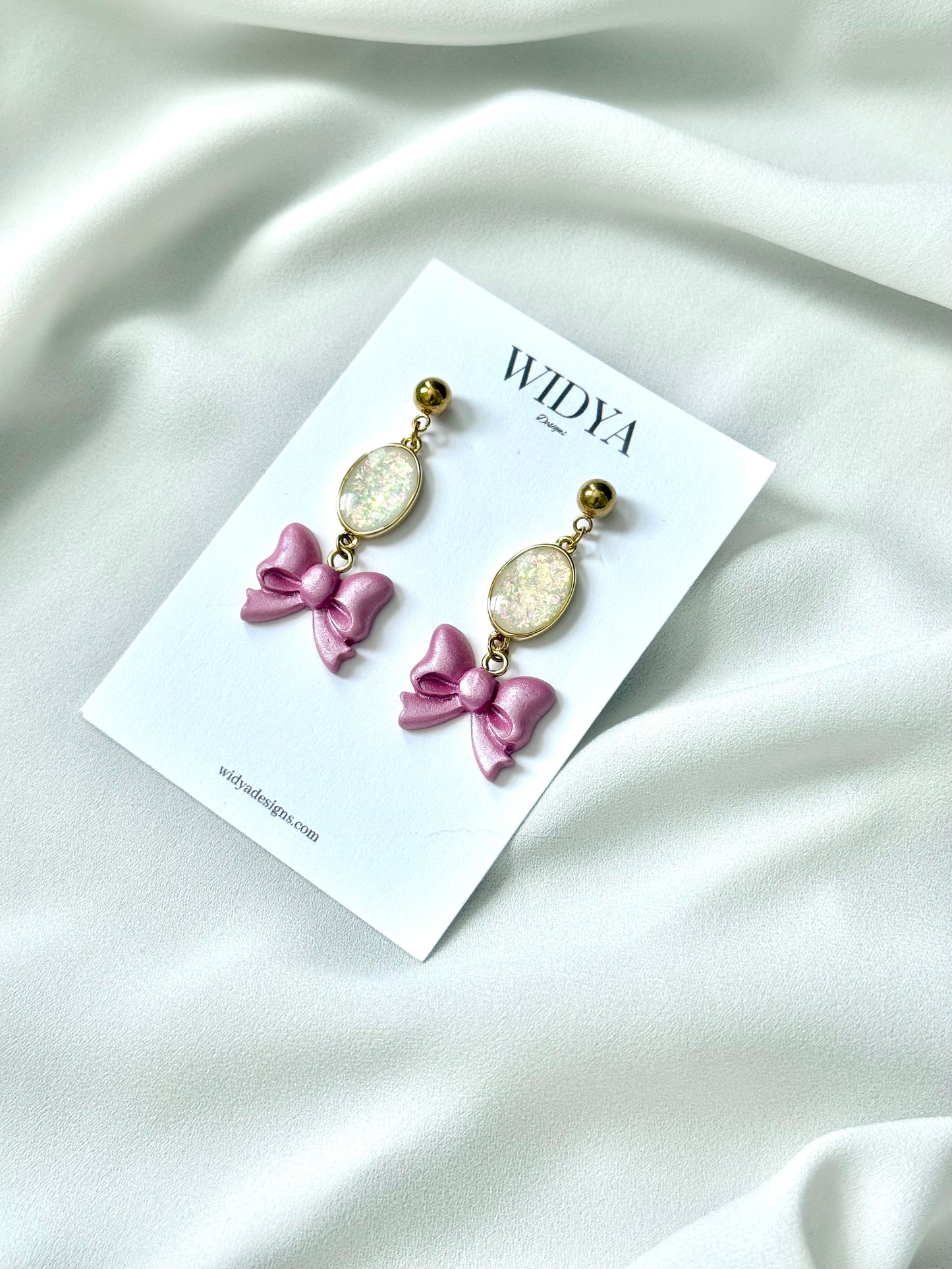 Pink Bow & Opal Charms Earrings