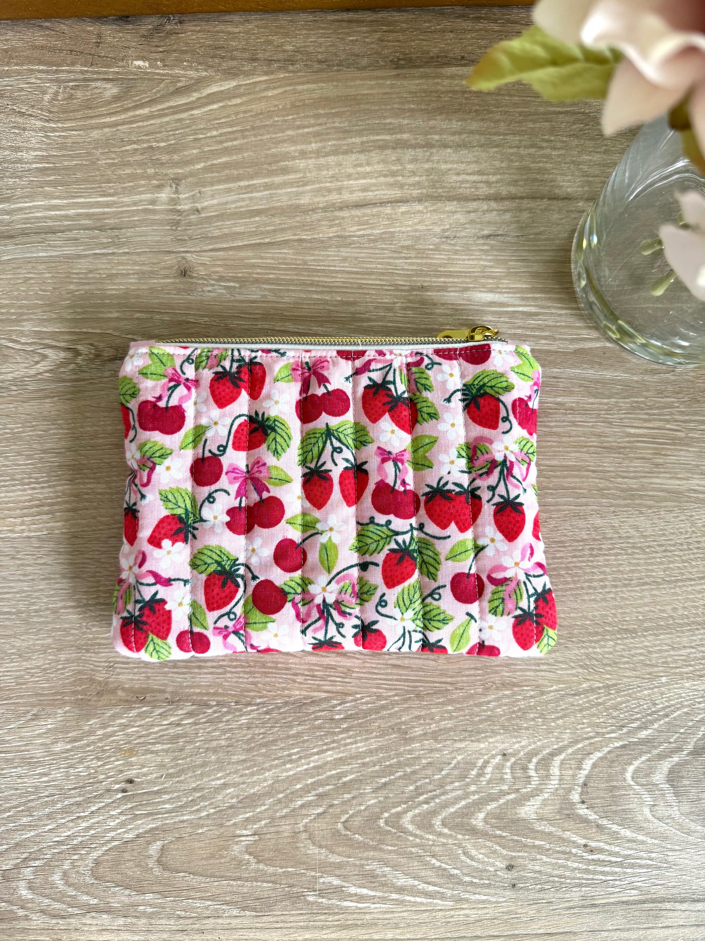Strawberry Cherry + Bows Zipper Pouch