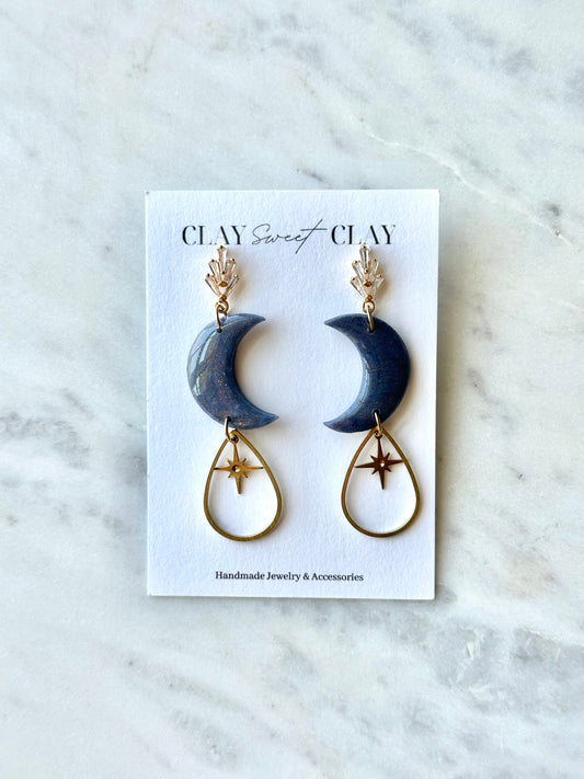 Lapis Lazuli Dangle Earrings - Crescent