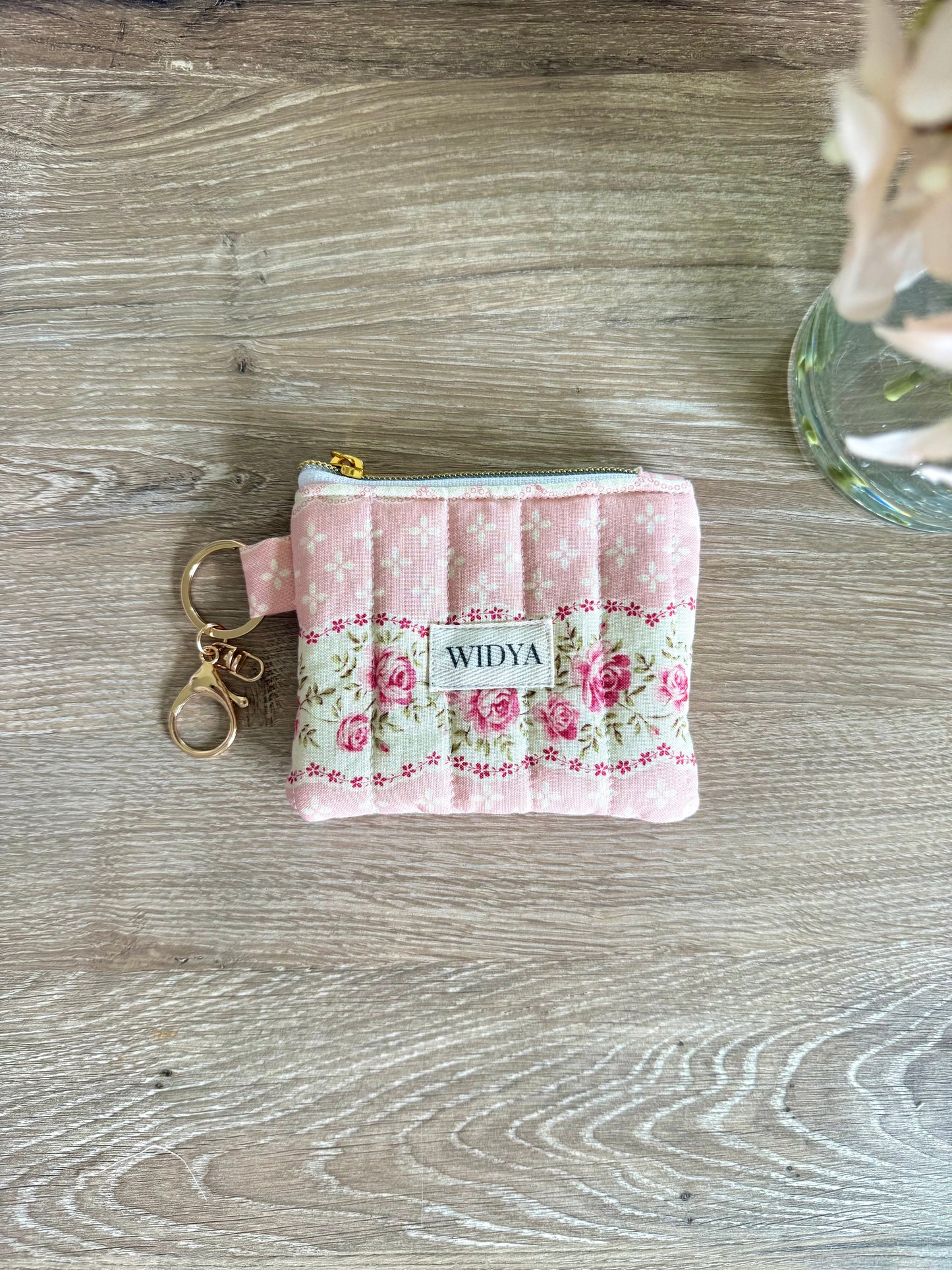 Vintage Pink Rose Keychain Wallet