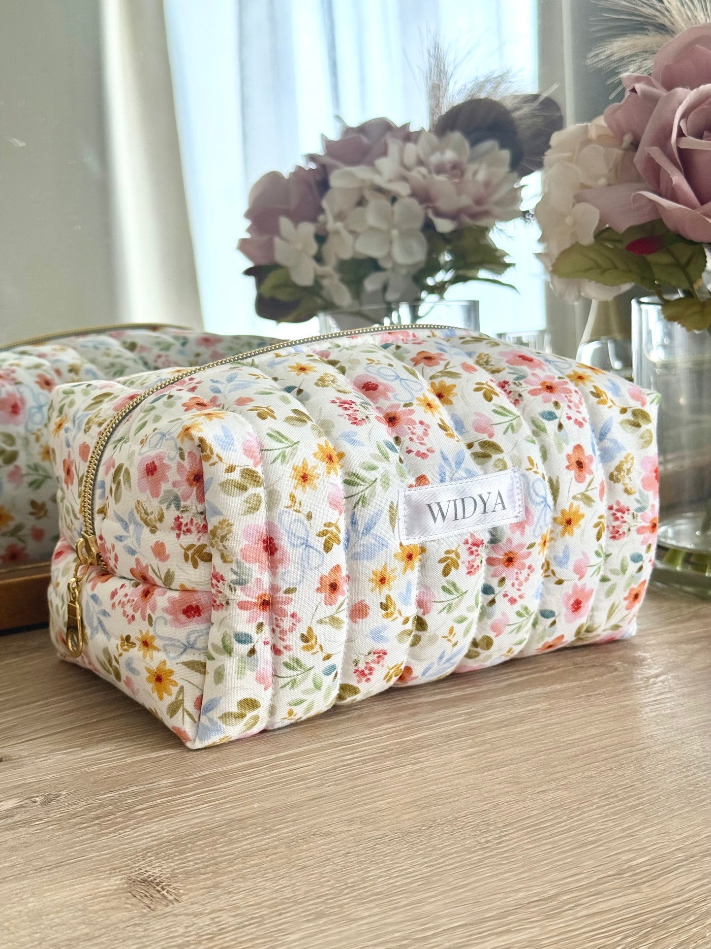 Flower Meadow + Blue Bow Makeup Bag