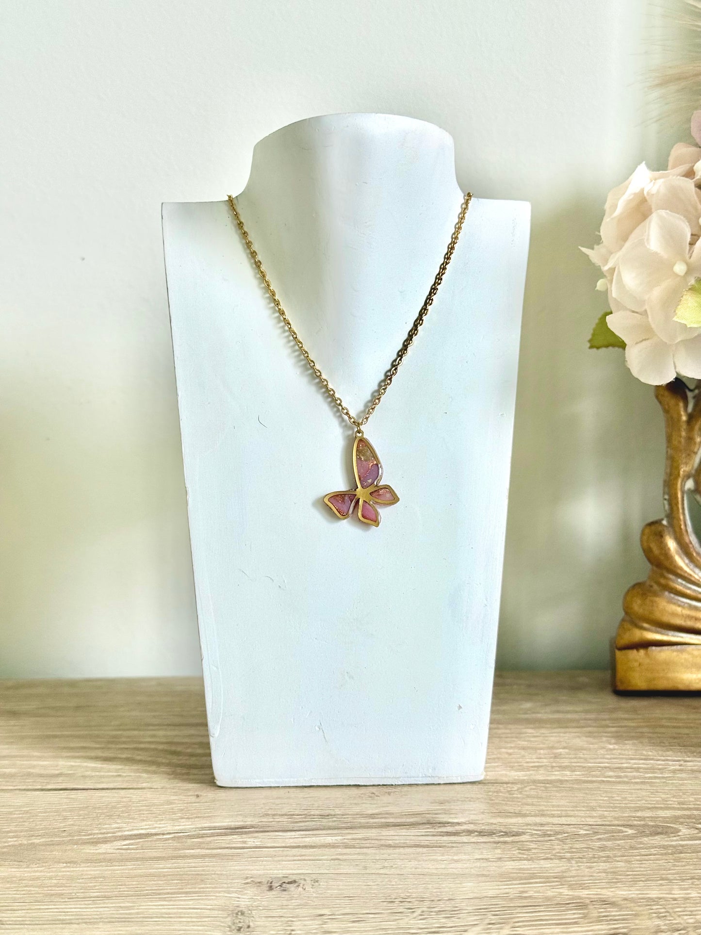 Pink Tourmaline Necklace - Butterfly