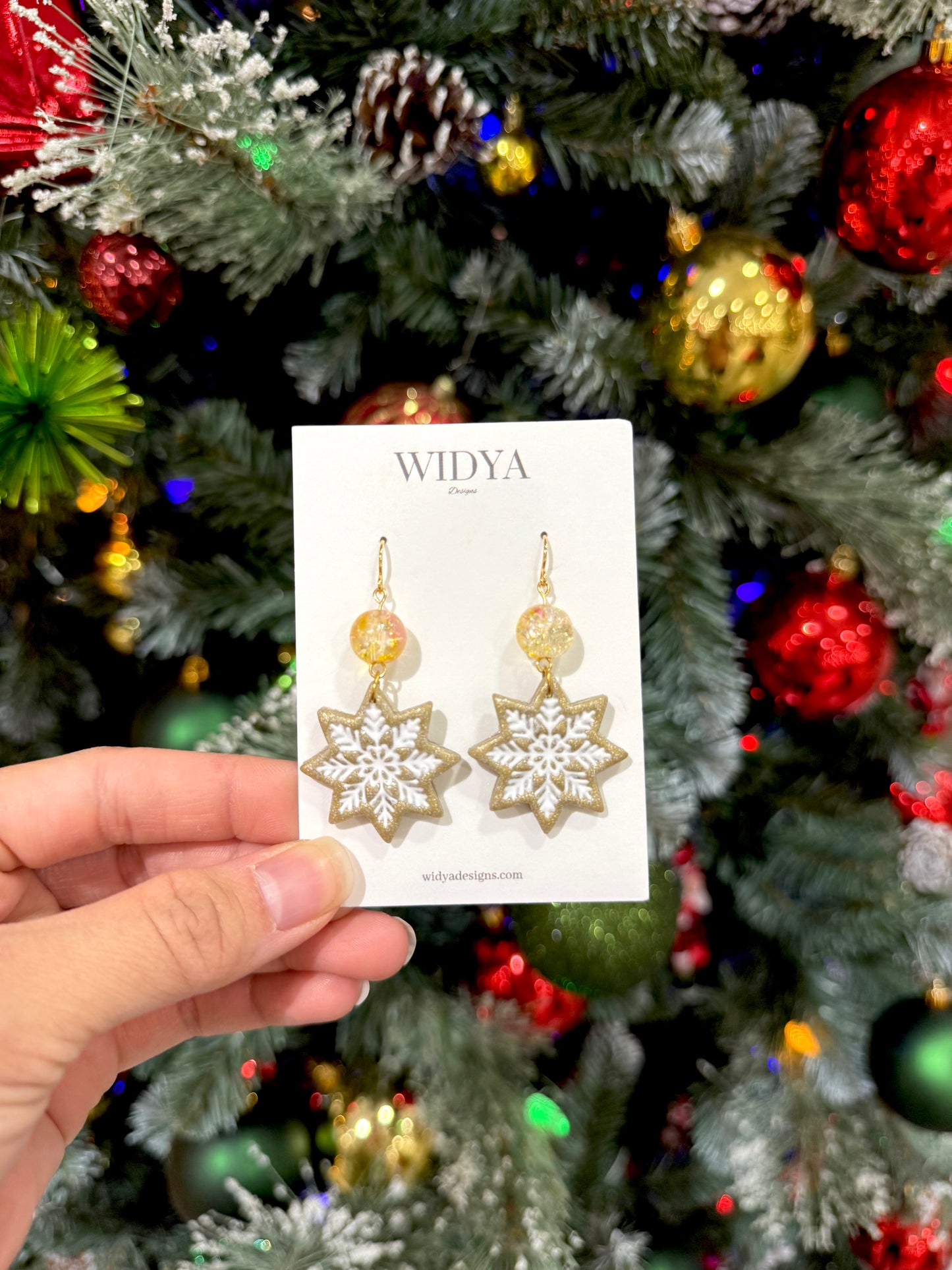 Gold Glitter Snowflake Earrings