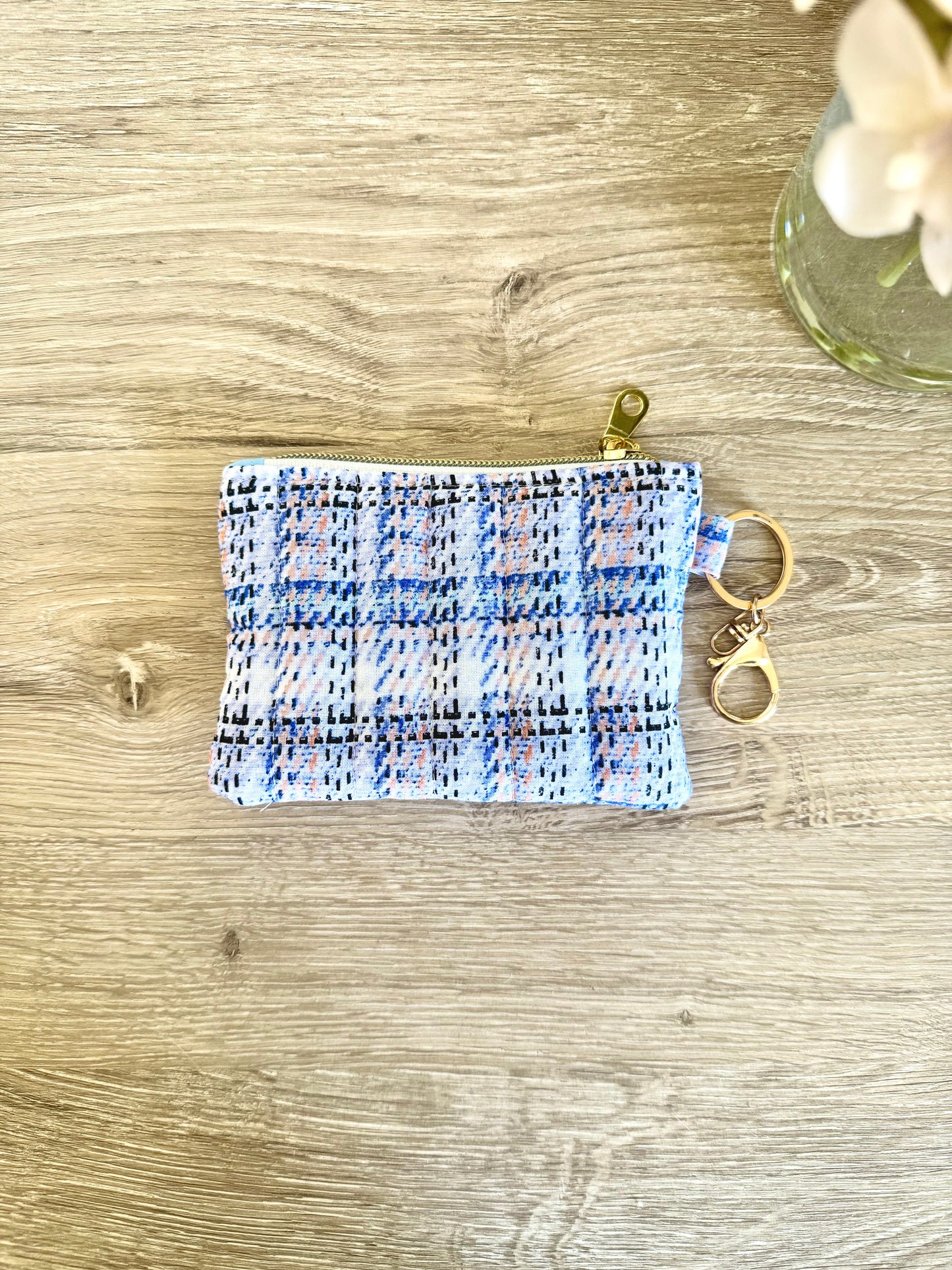 Tweed Print Keychain Wallet - Blue