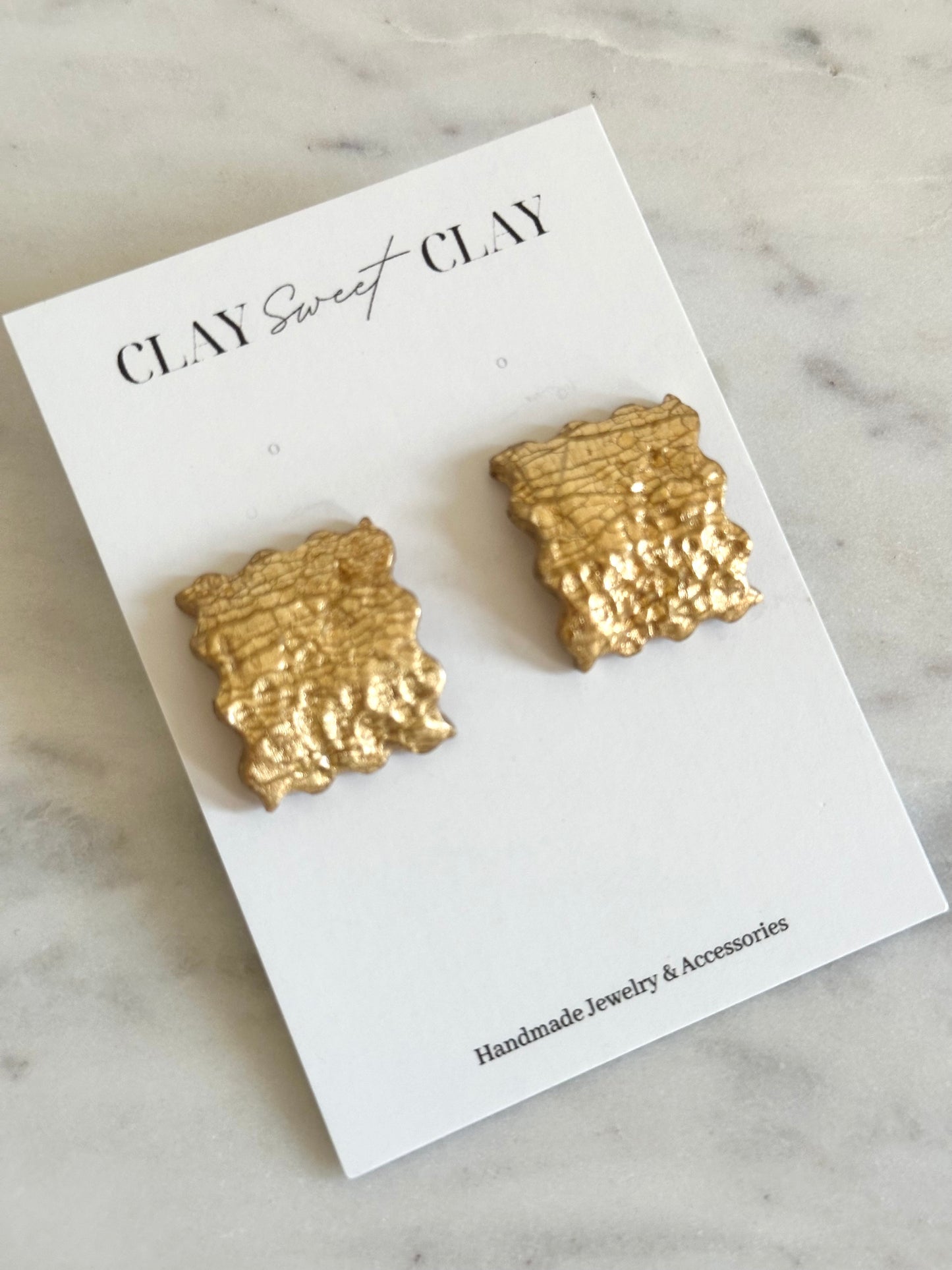 Gold Clay Stud Earrings - Wavy Edge