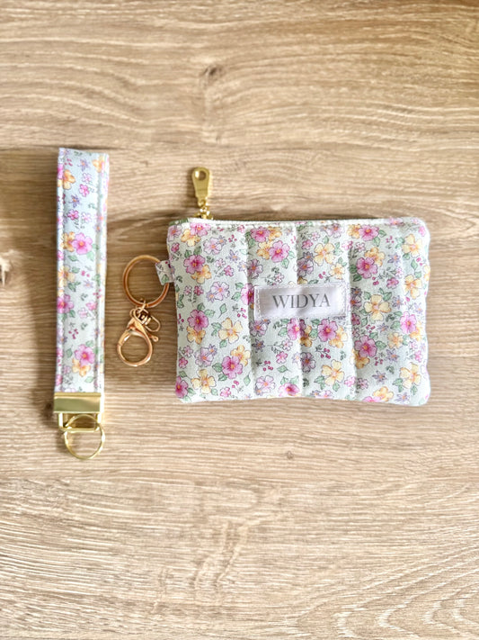 Sage Pastel Ditsy Floral Keychain Wallet