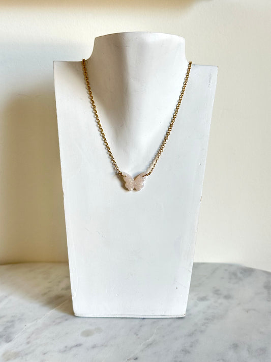 White Opal Necklace - Dainty Butterfly