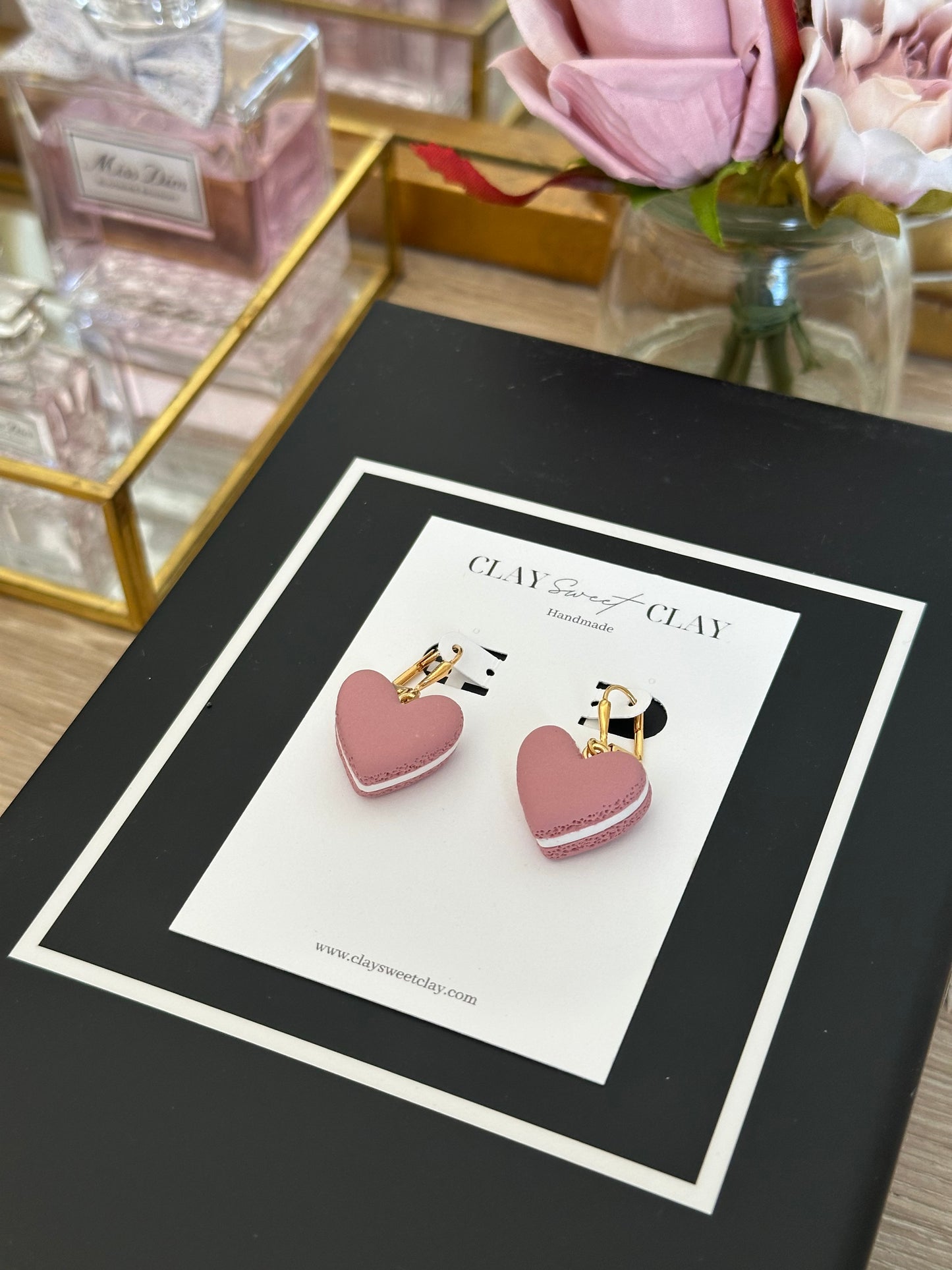 Heart Macaron Earrings - Strawberry