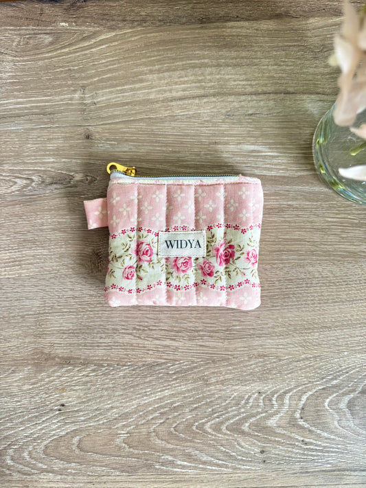 Vintage Pink Rose Keychain Pouch
