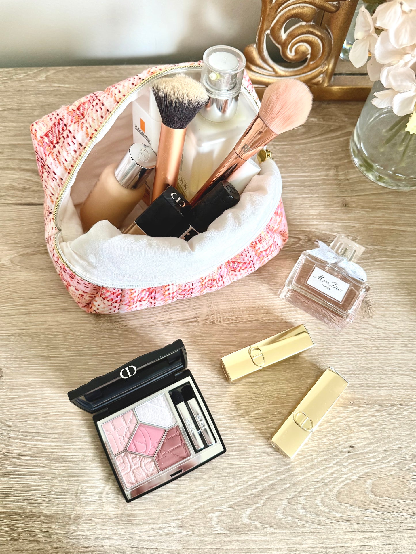 Tweed Print Makeup Bag - Orange