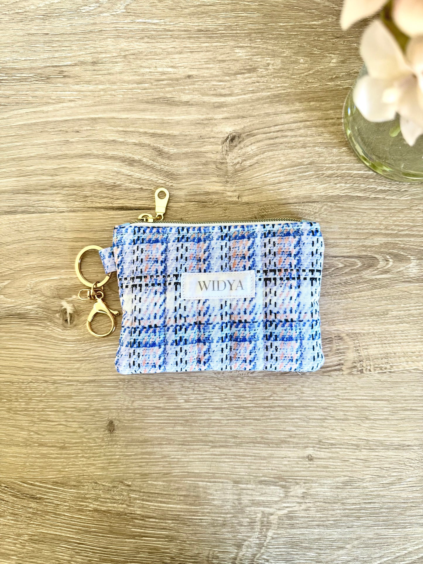 Tweed Print Keychain Wallet - Blue