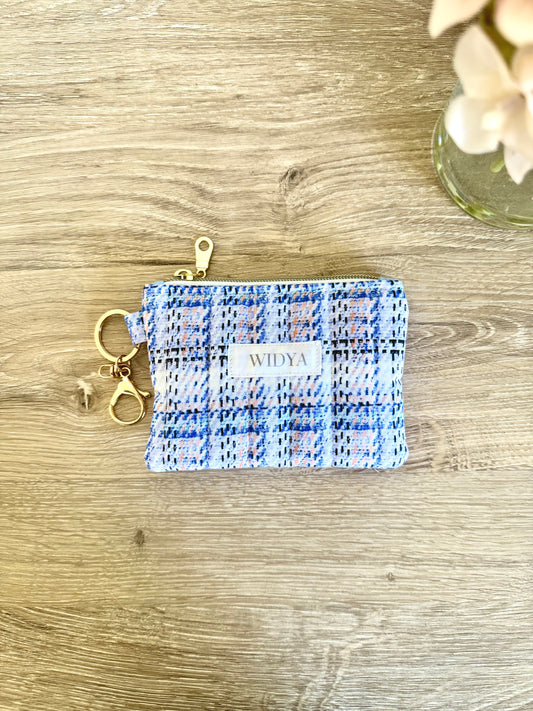 Tweed Print Keychain Wallet - Blue