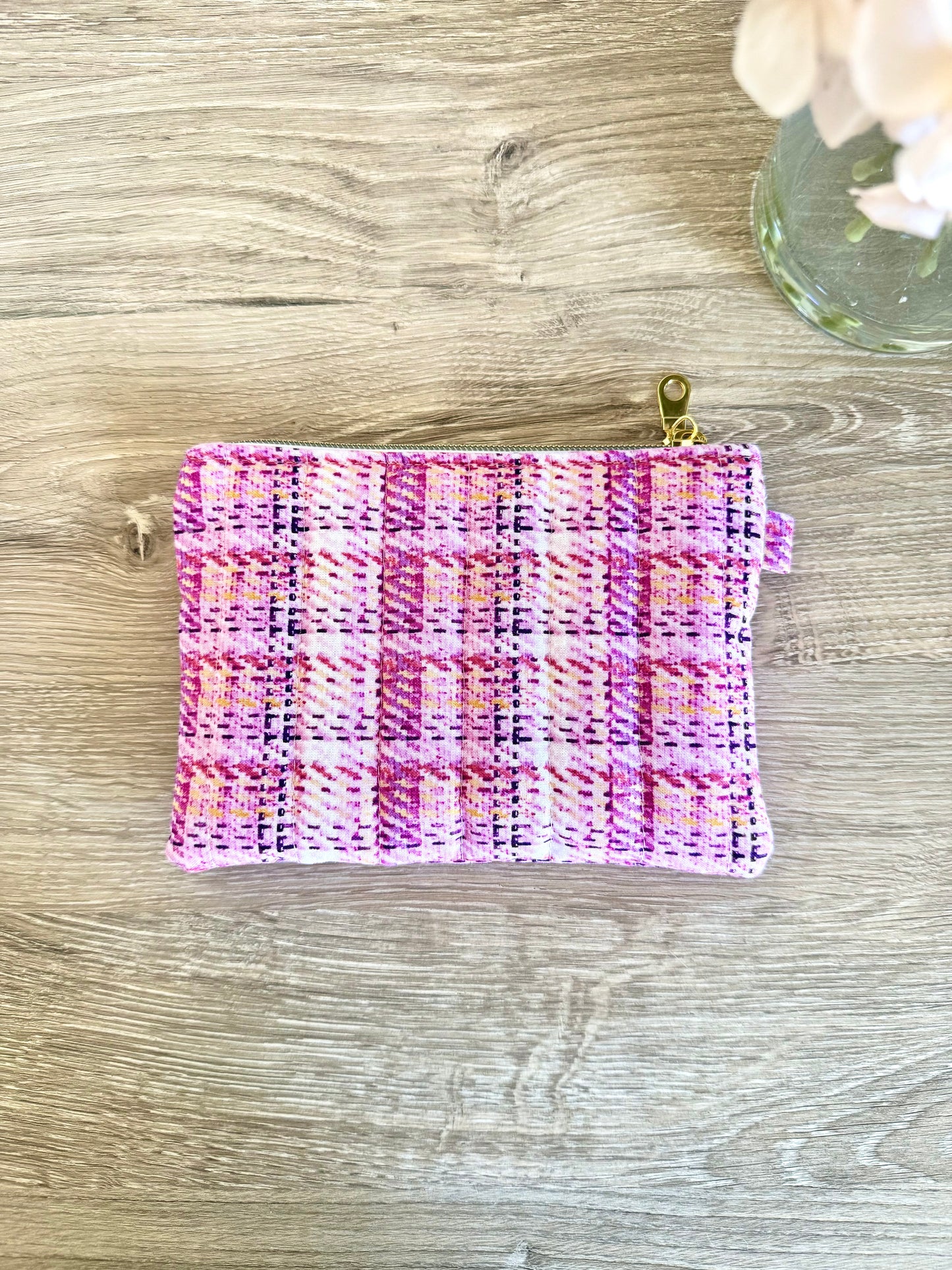 Tweed Print Small Pouch - Pink